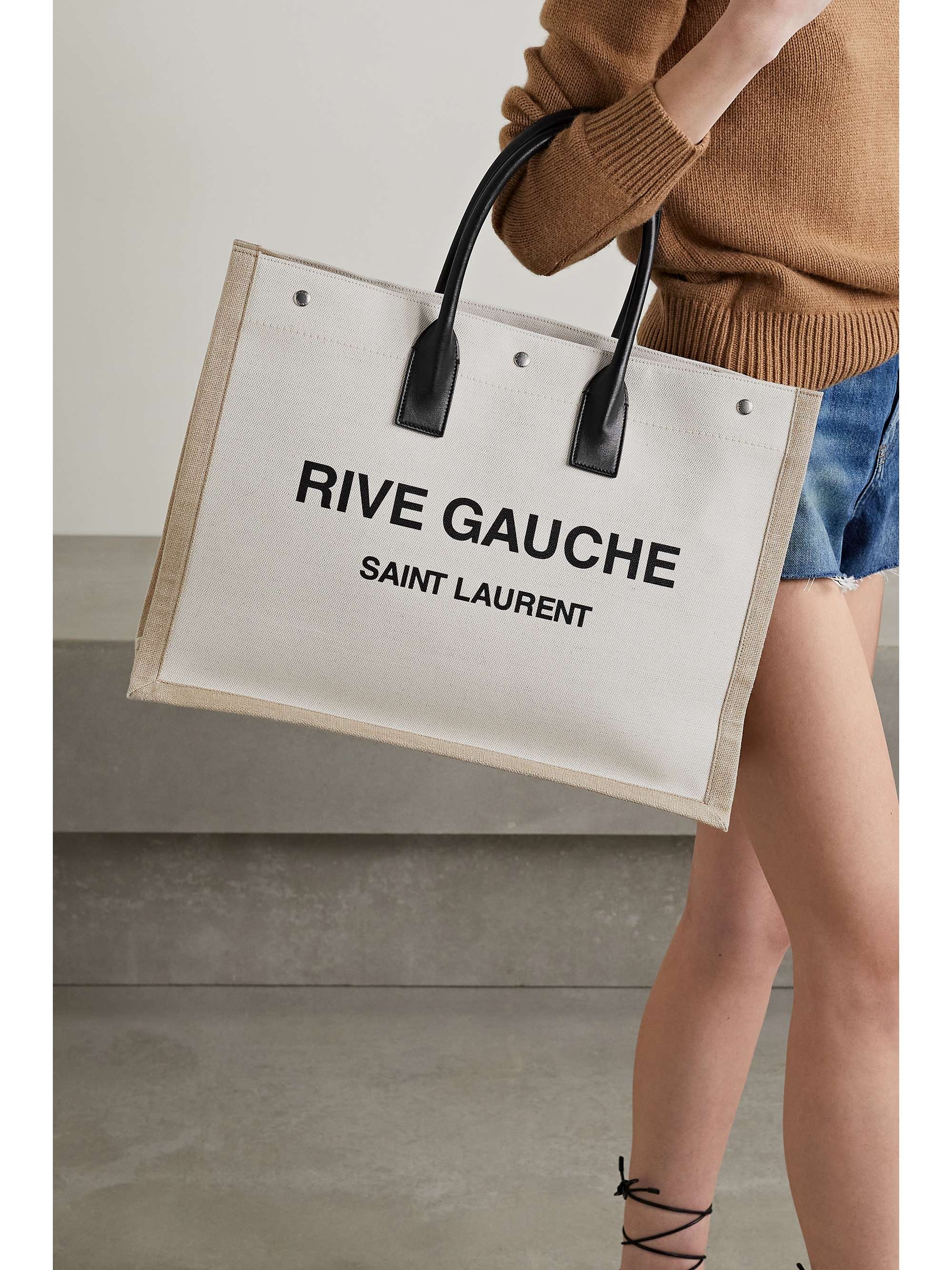 SAINT LAURENT Rive Gauche leather-trimmed printed canvas tote