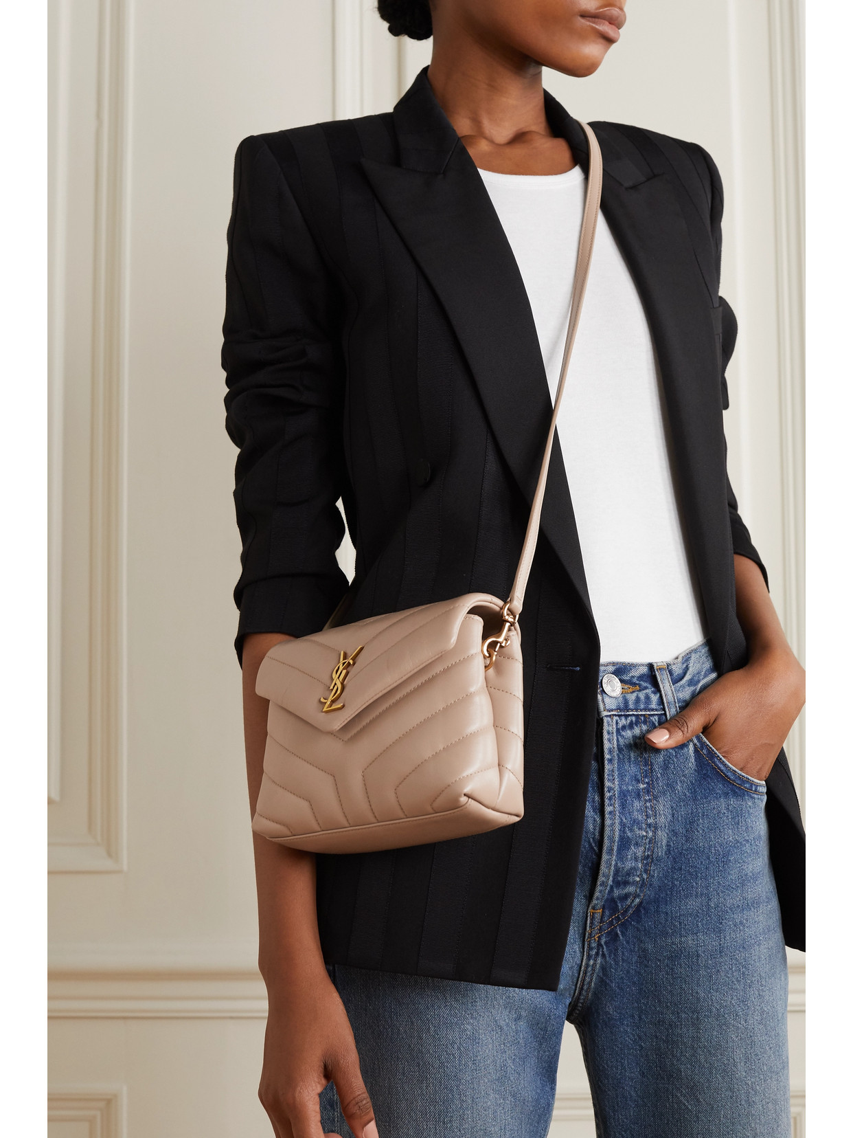 Shop Saint Laurent Loulou Toy Quilted Leather Shoulder Bag In Neutrals