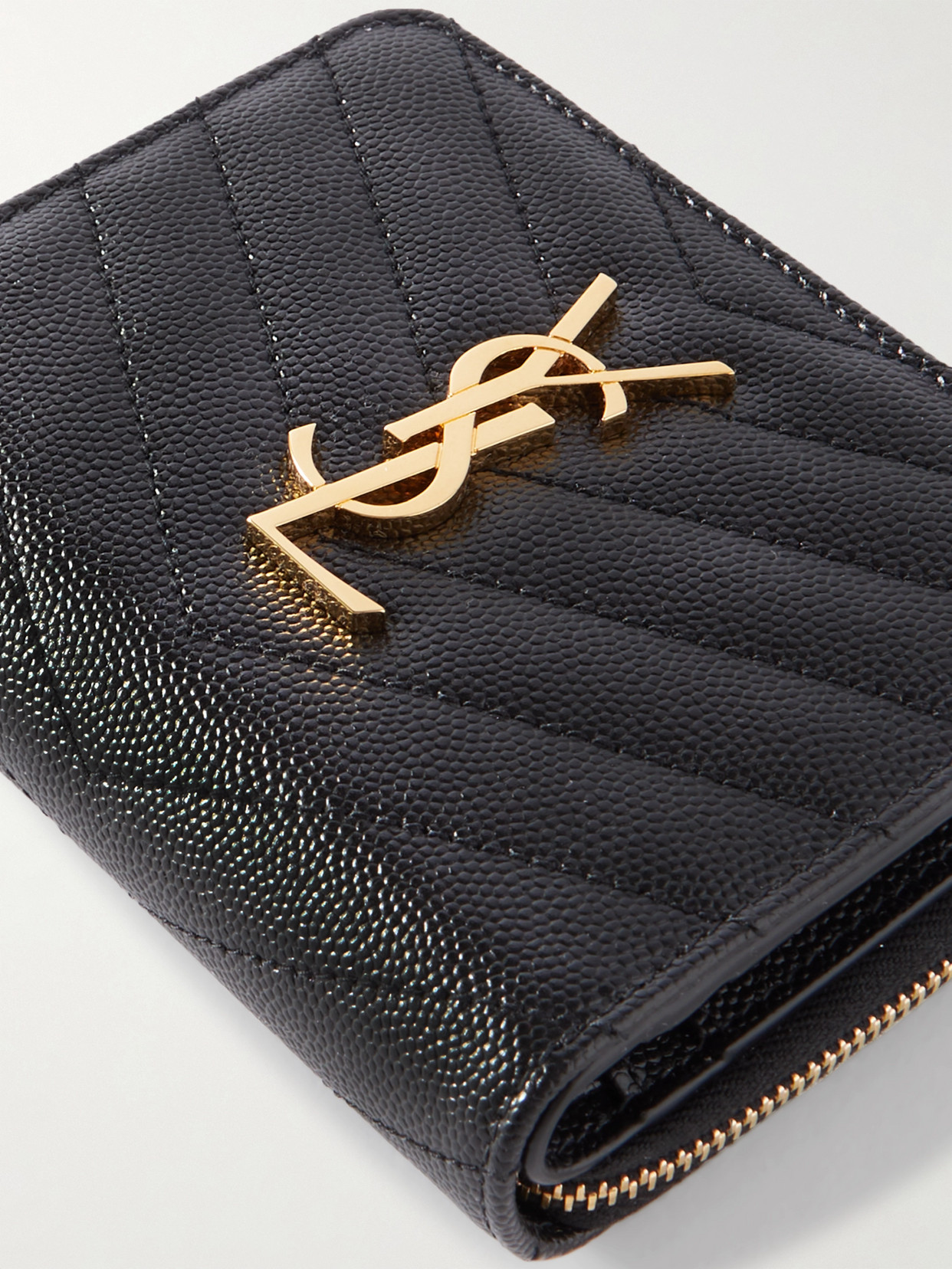 Saint Laurent Monogramme Quilted Textured-leather Wallet In Black