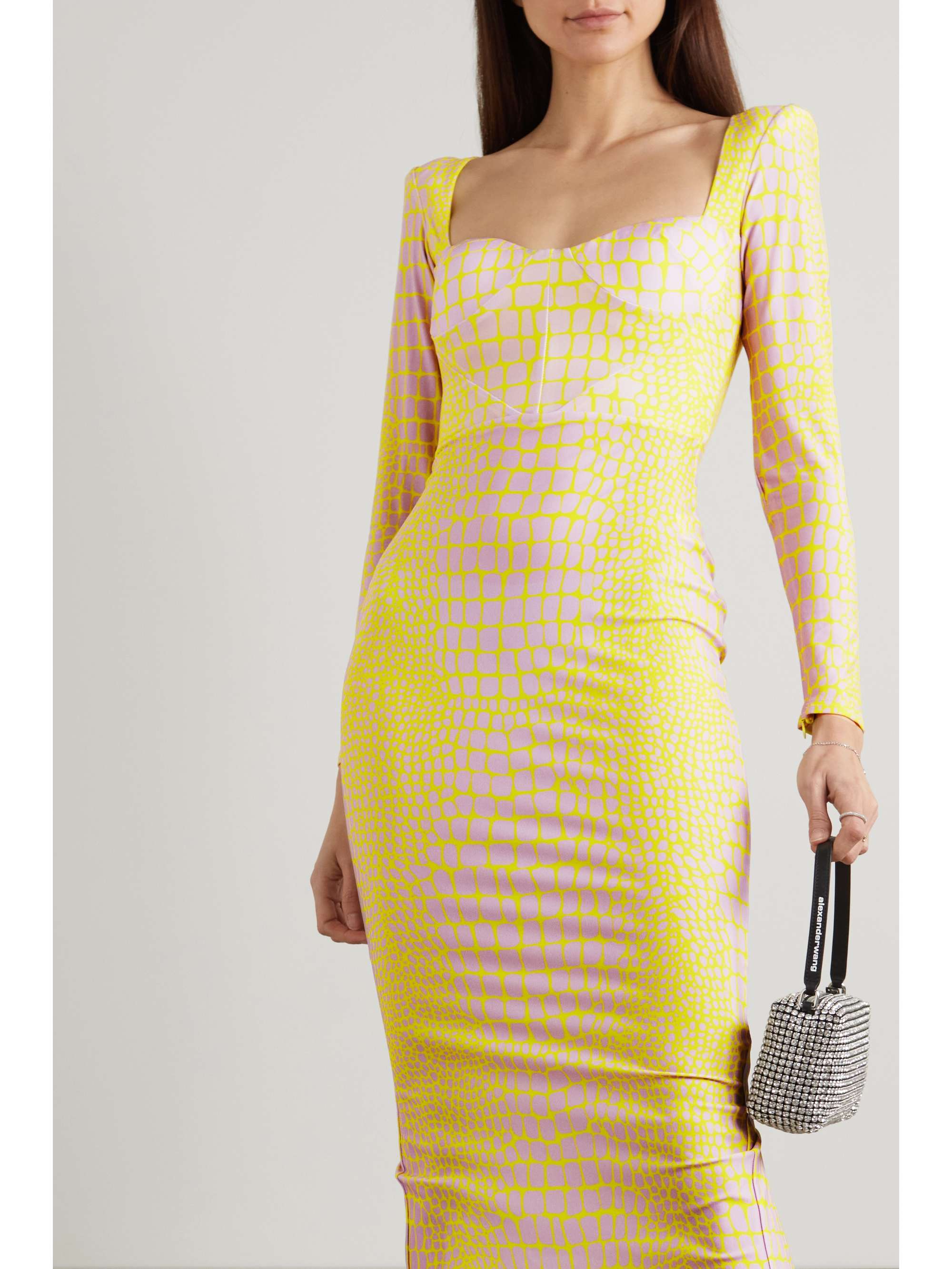 ALEX PERRY Lennon printed neon stretch-jersey midi dress