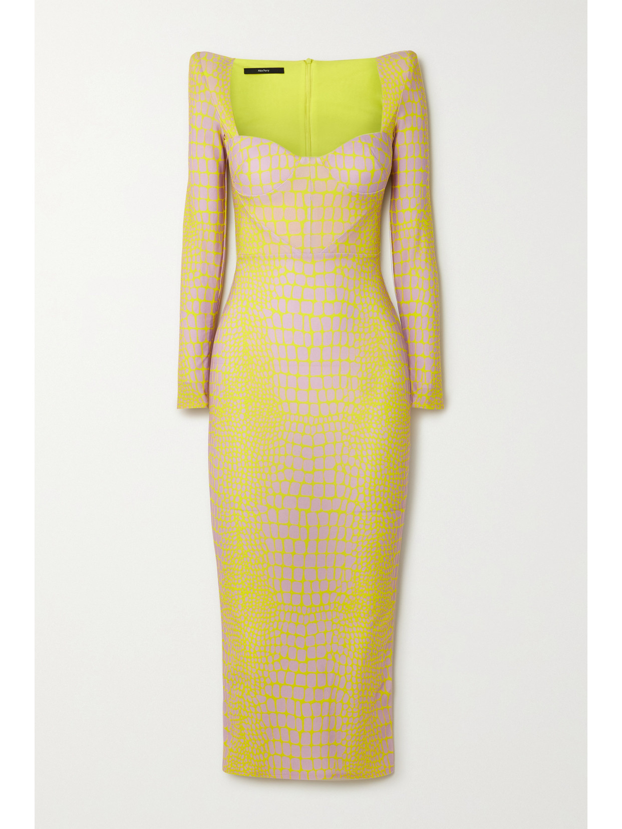 ALEX PERRY LENNON PRINTED NEON STRETCH-JERSEY MIDI DRESS