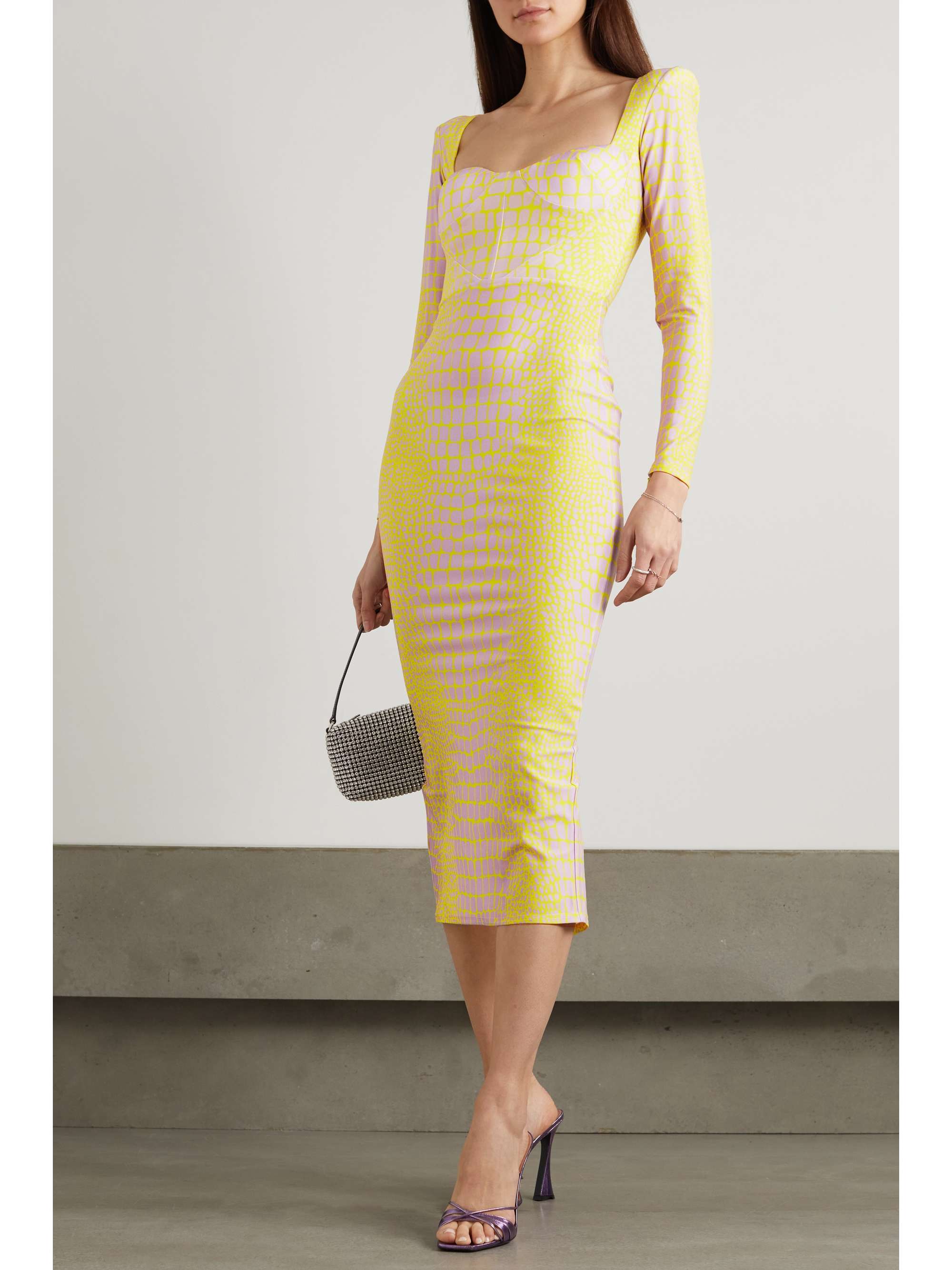 ALEX PERRY Lennon printed neon stretch-jersey midi dress