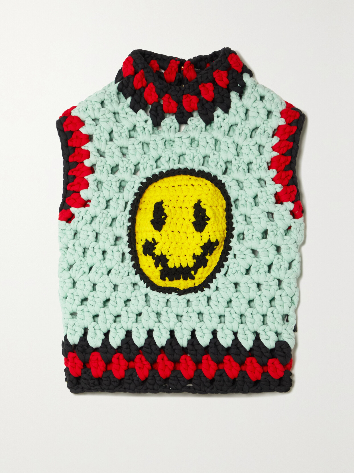 Meryll Rogge Smiley Face Crochet Cotton Blend Sweater Vest In Green