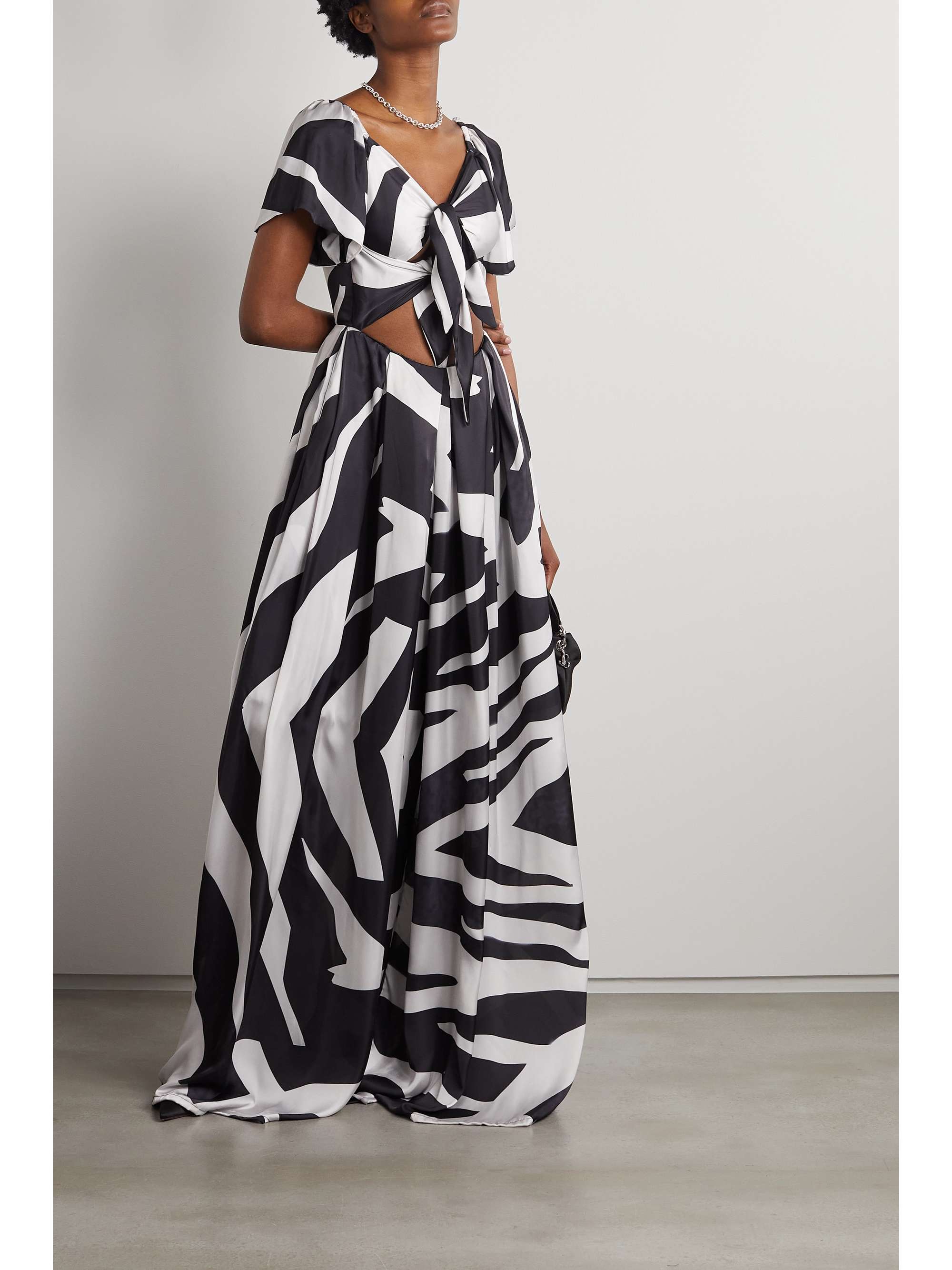 TONGORO + NET SUSTAIN Jambaal cutout printed satin jumpsuit