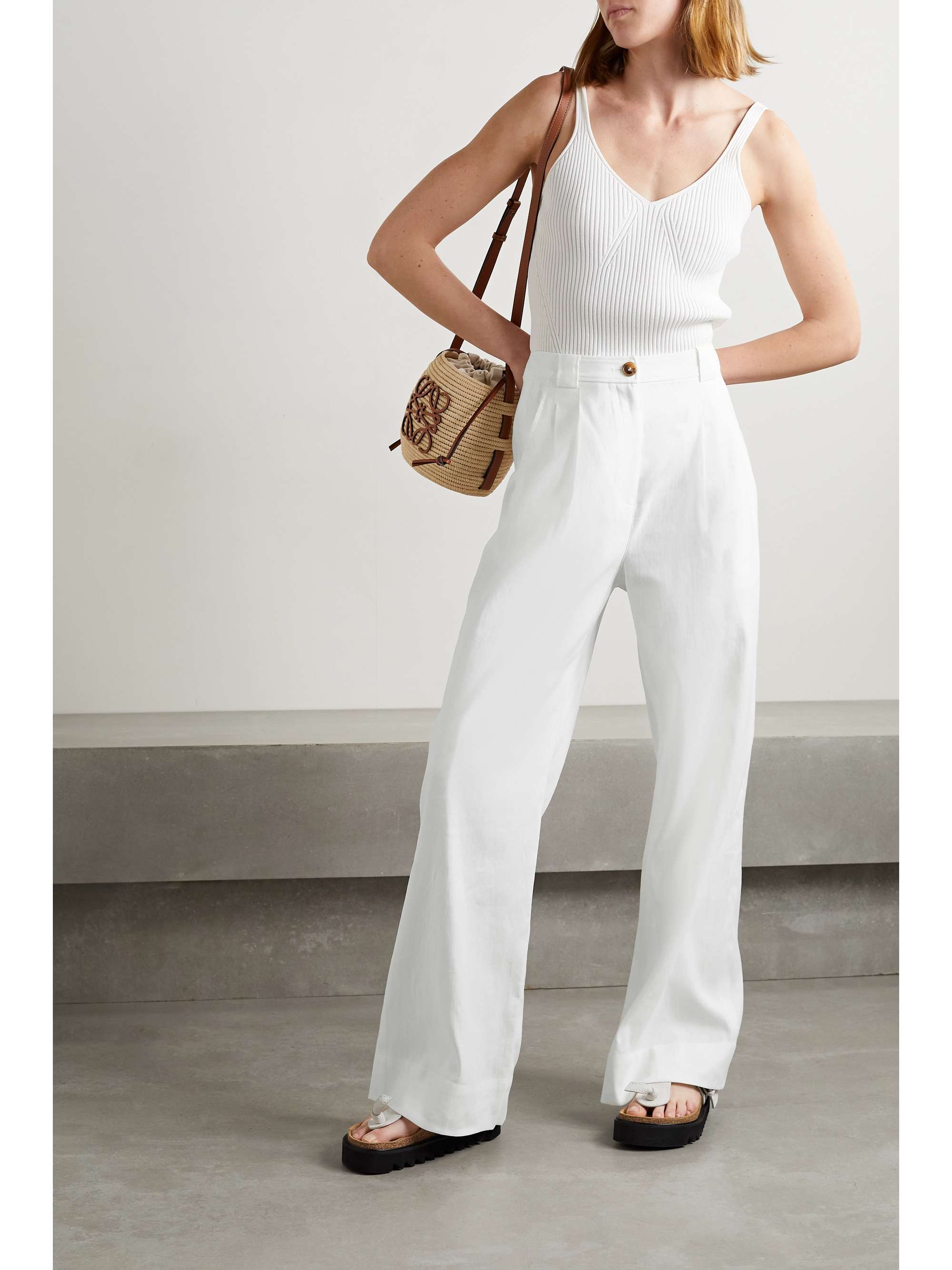 White Tommy linen-blend wide-leg pants 