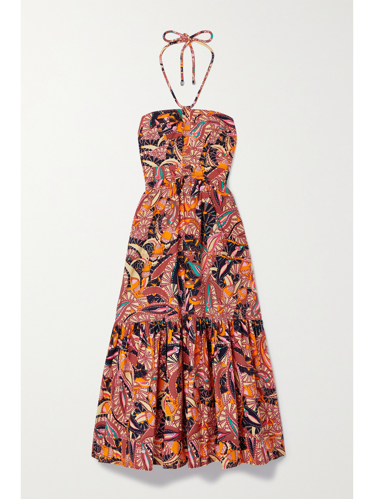 A.l.c Adelle Tiered Printed Cotton-poplin Halterneck Maxi Dress In Red