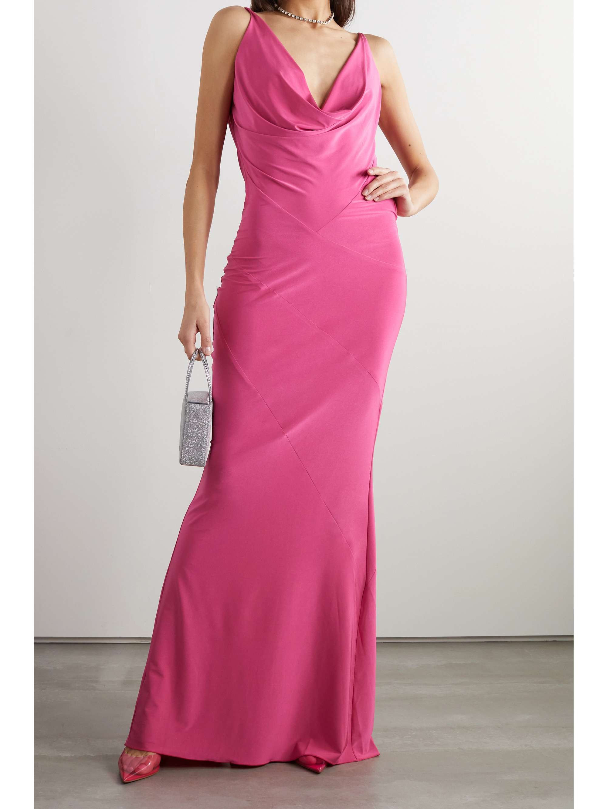 16ARLINGTON Etna draped stretch-satin gown