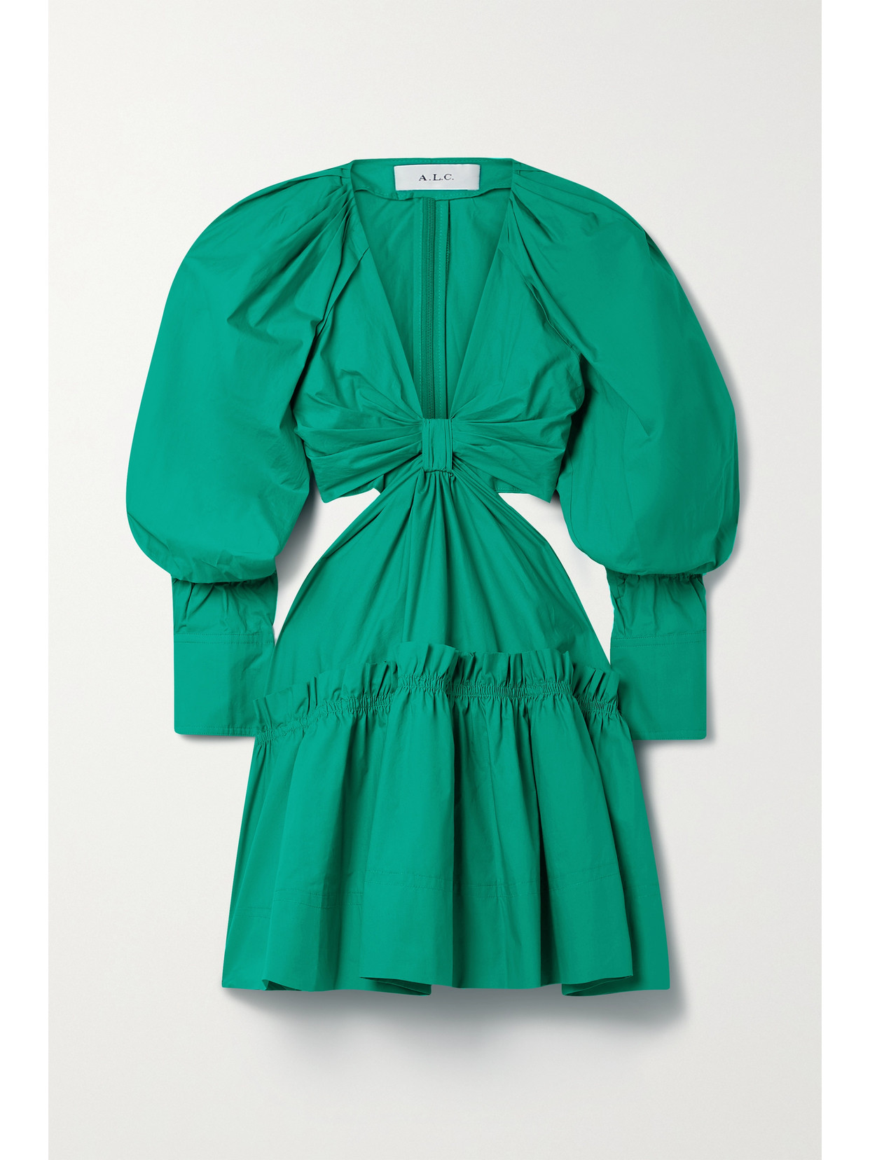 A.L.C. - Alexa Cutout Ruffled Tiered Pleated Cotton-poplin Mini Dress - Green 22 Awaiting product image