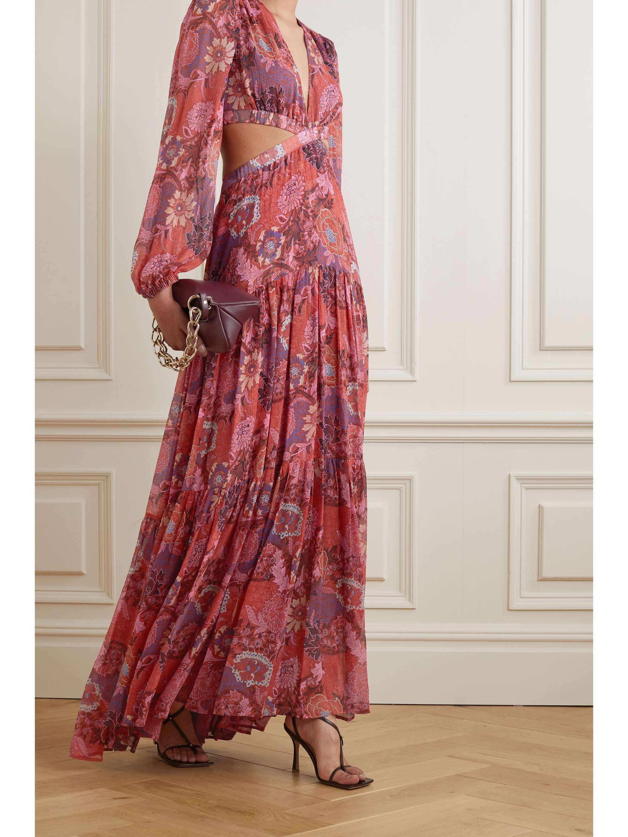 Red Isabelle cutout tiered floral-print 