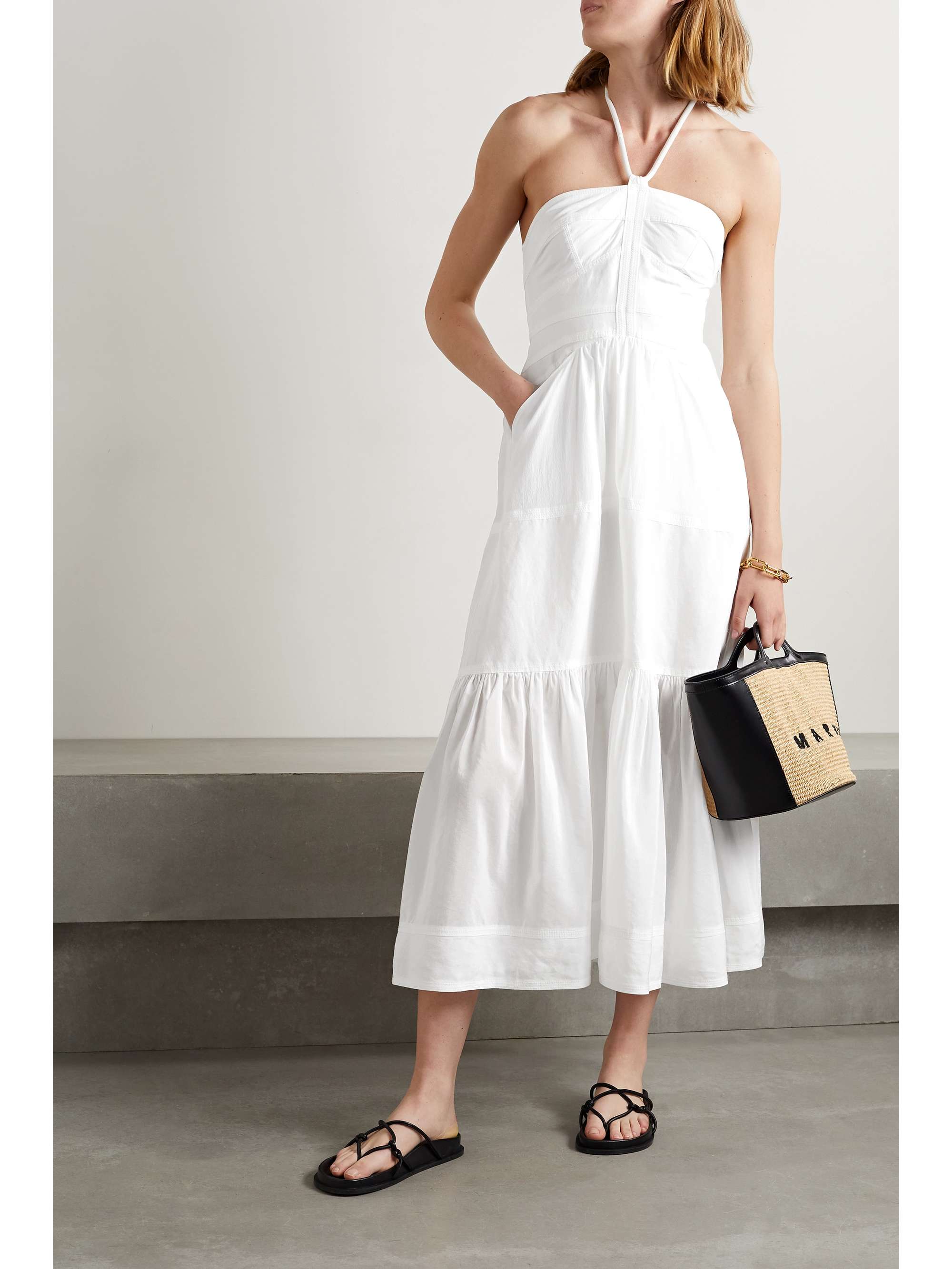 A.L.C. Adelle tiered voile halterneck maxi dress