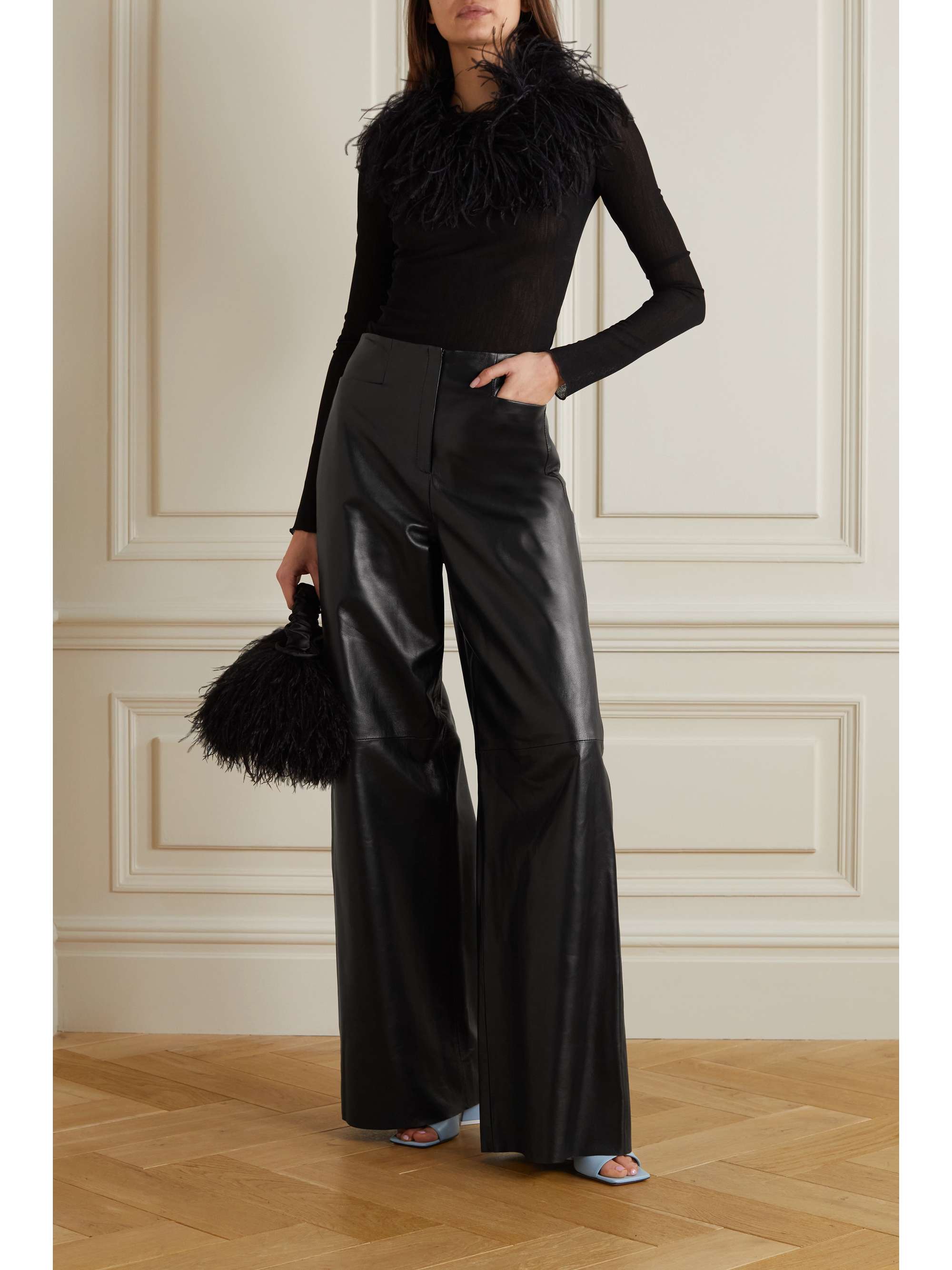 Black Hagen oversized wide-leg leather 