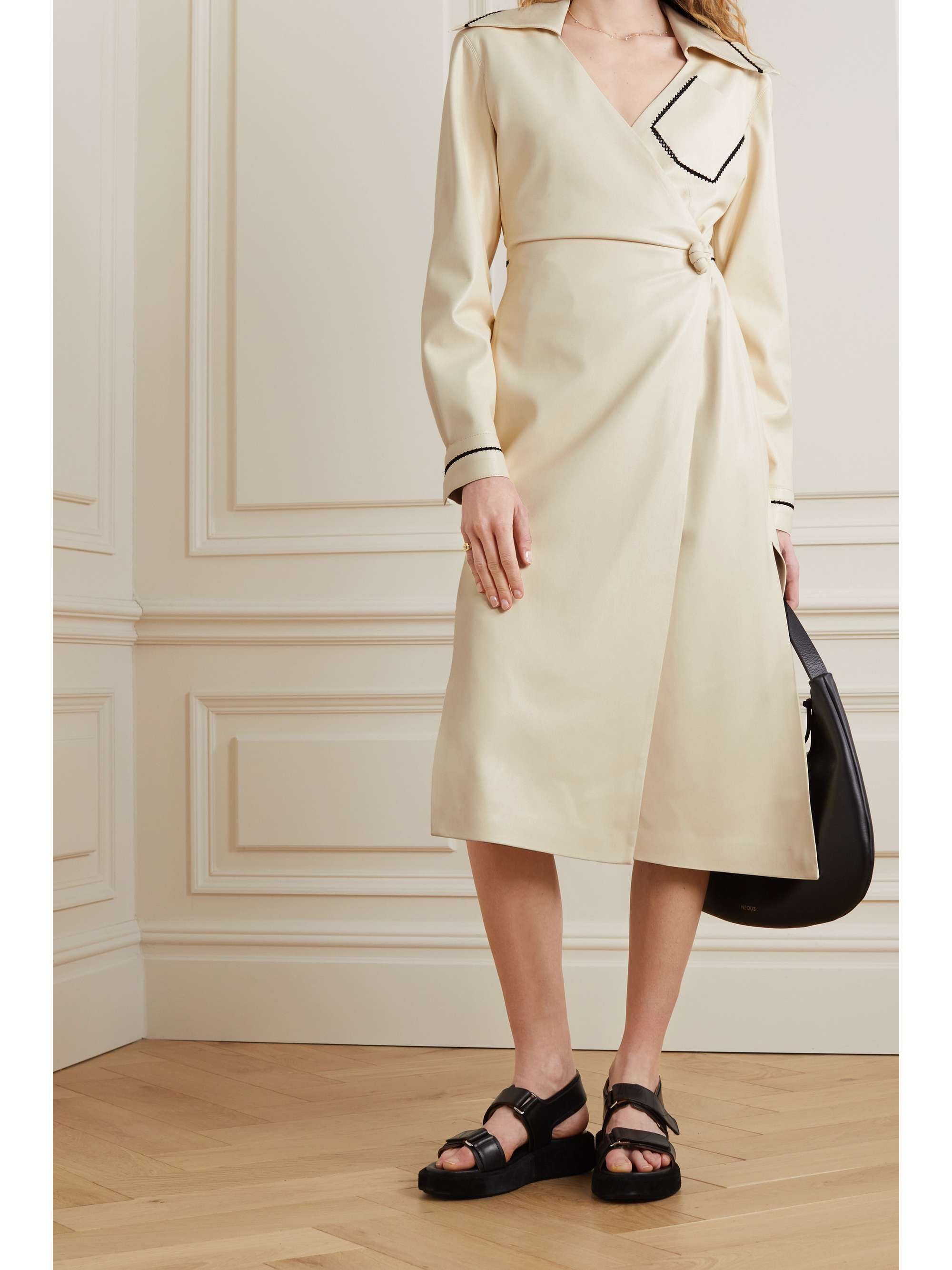 Ivory Berna vegan leather wrap dress 