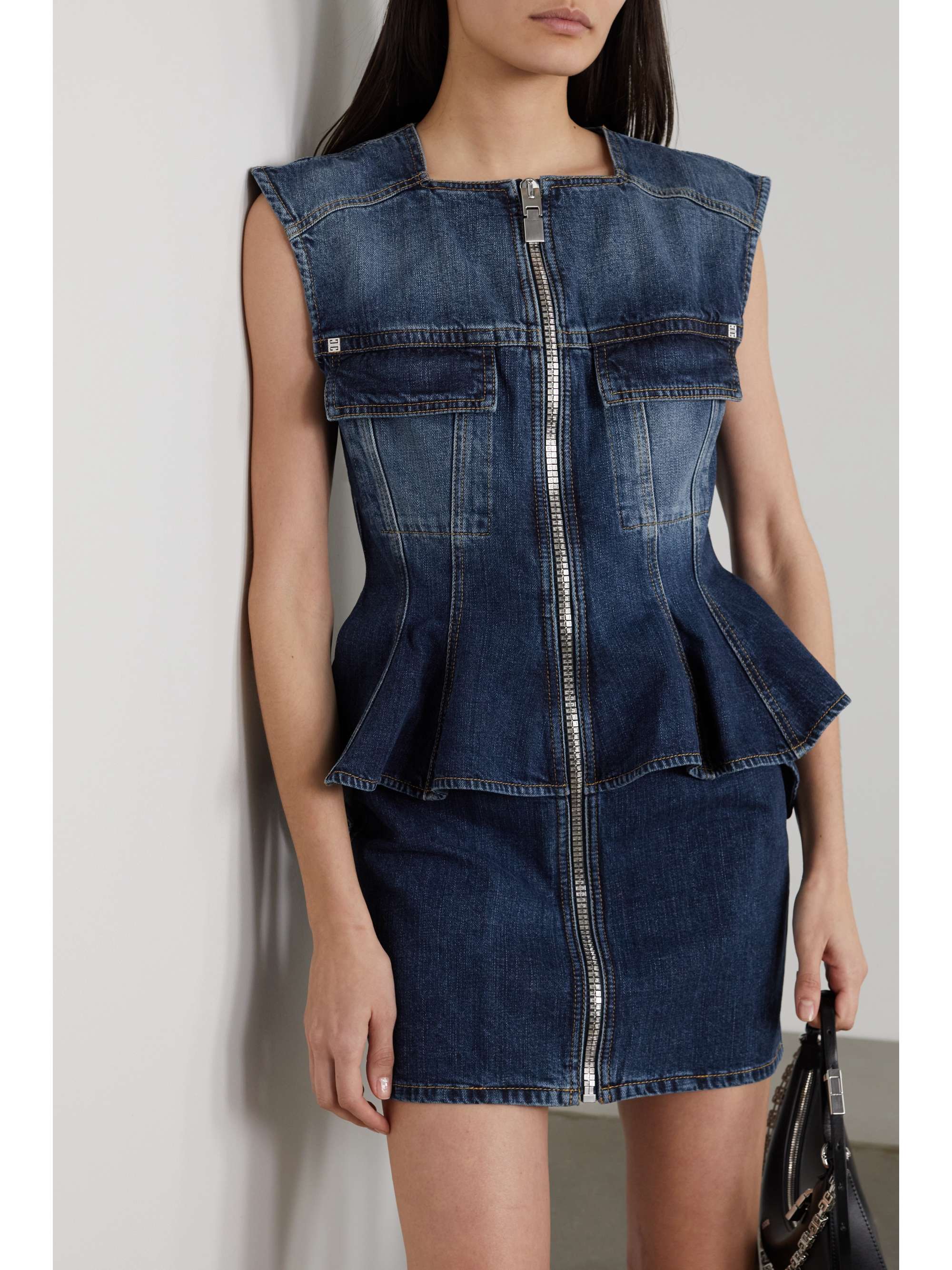 GIVENCHY Denim peplum mini dress
