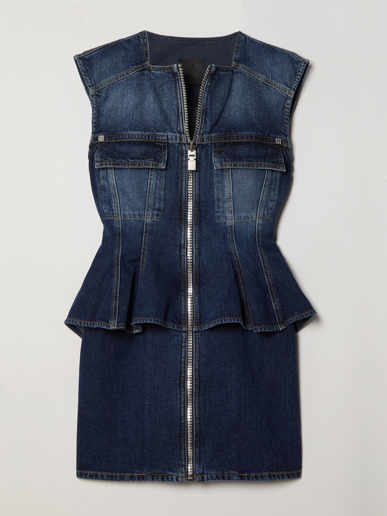 GIVENCHY DENIM PEPLUM MINI DRESS