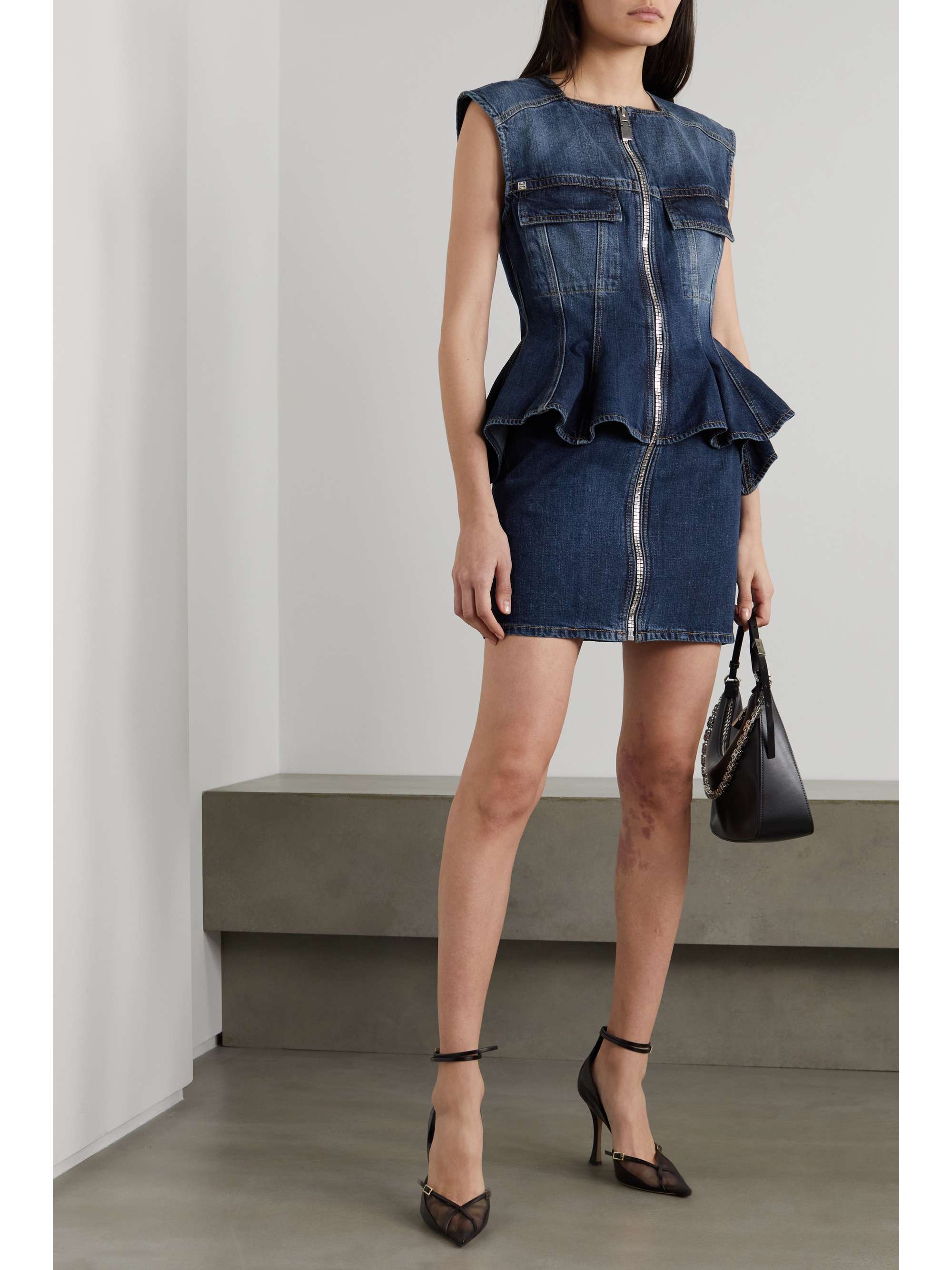 GIVENCHY Denim peplum mini dress