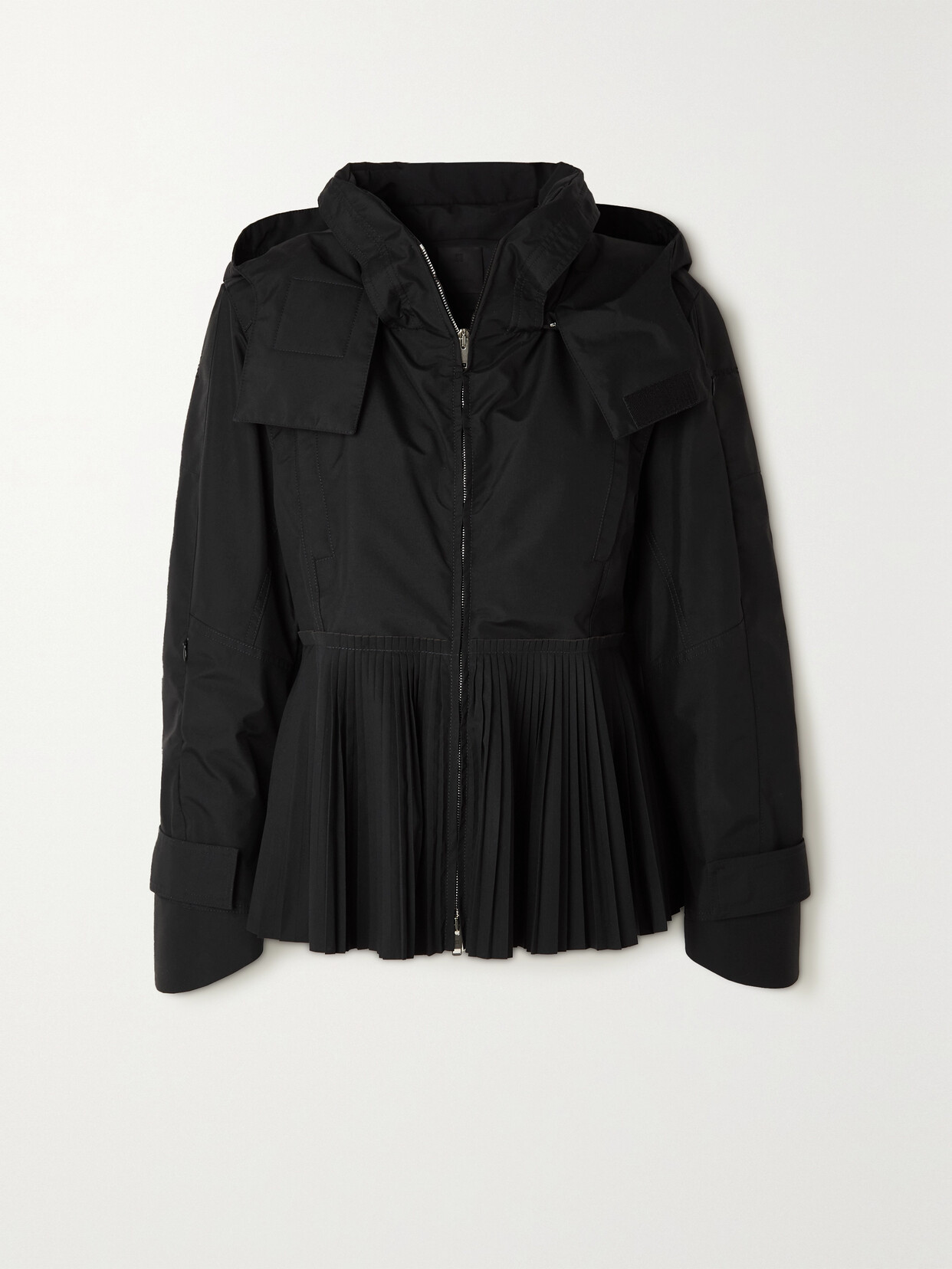 Givenchy Pleated Shell Peplum Hooded Jacket - Black