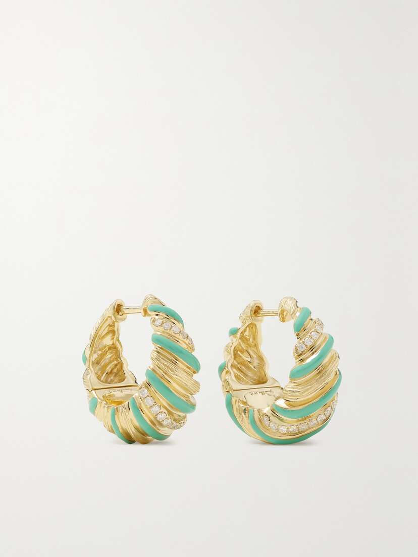 Yvonne Léon 9-karat Gold, Enamel And Diamond Hoop Earrings