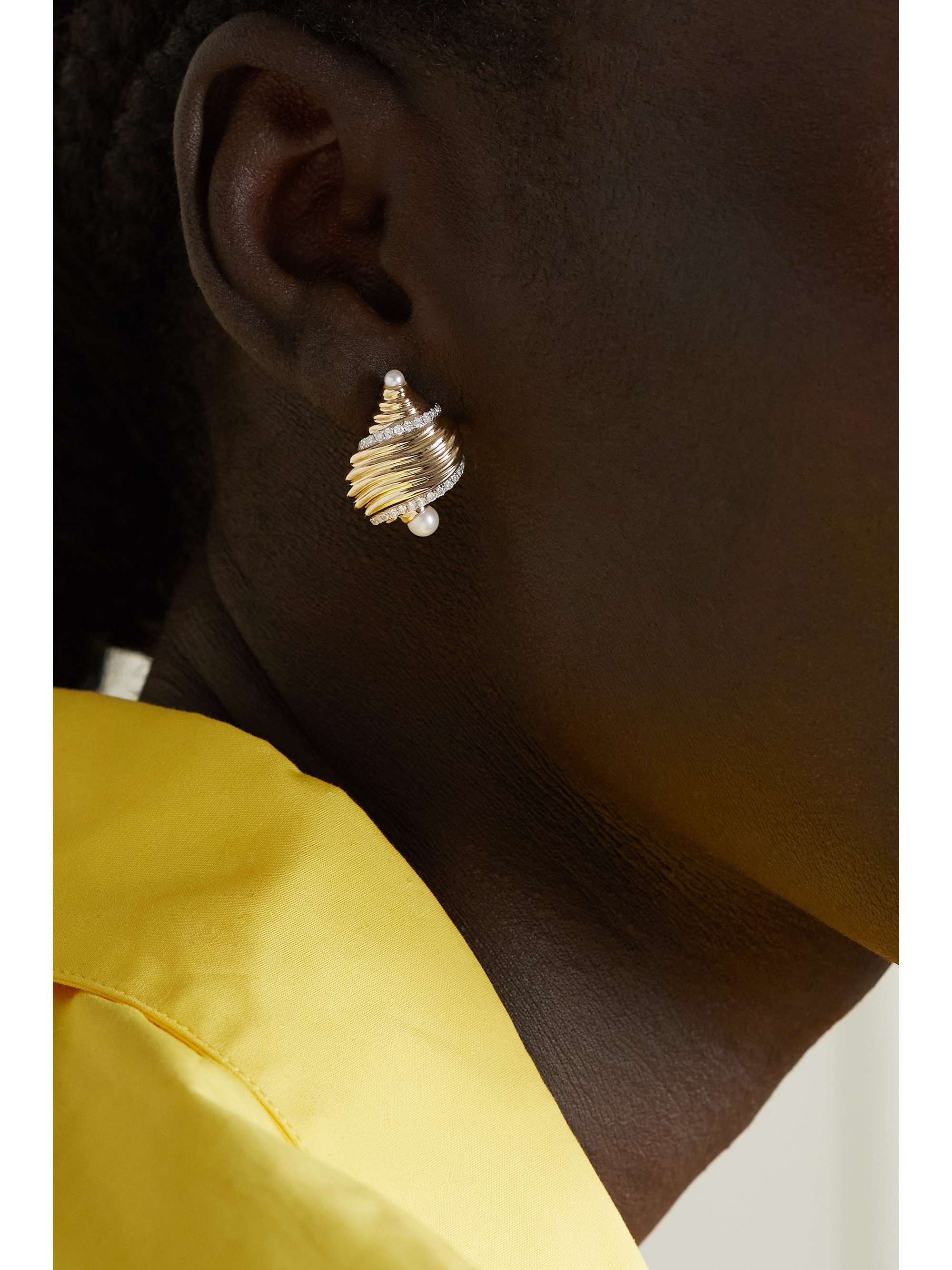 YVONNE L ON 9 karat gold pearl and diamond earrings NET A PORTER