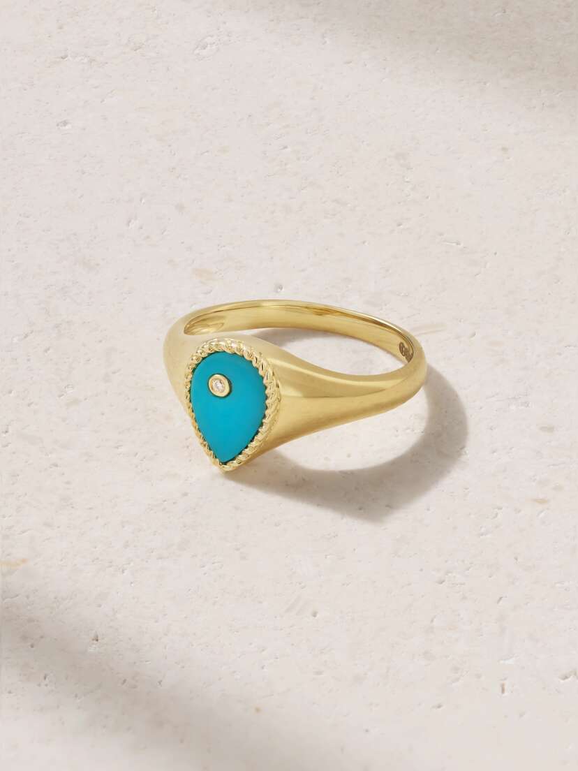 Yvonne Léon 9-karat Gold, Turquoise And Diamond Signet Ring