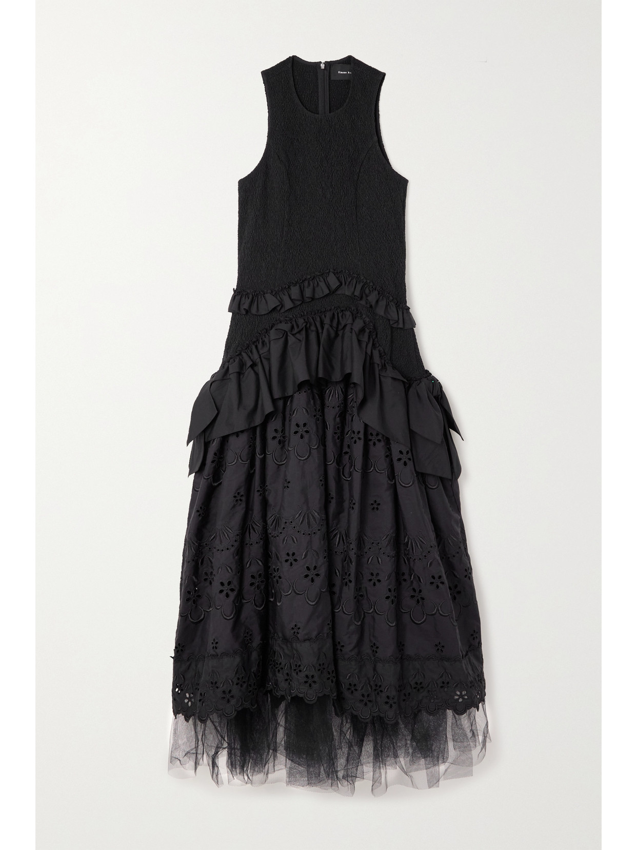 Simone Rocha - Broderie Anglaise Cotton And Seersucker Maxi Dress - Black