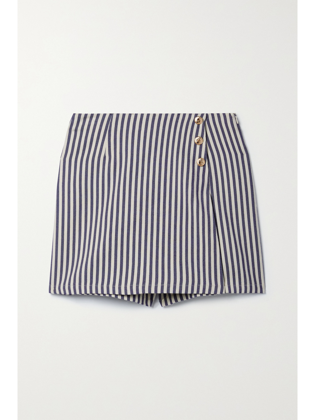 Miguelina + Net Sustain Nicole Button-embellished Striped Organic Cotton-twill Shorts In Blue