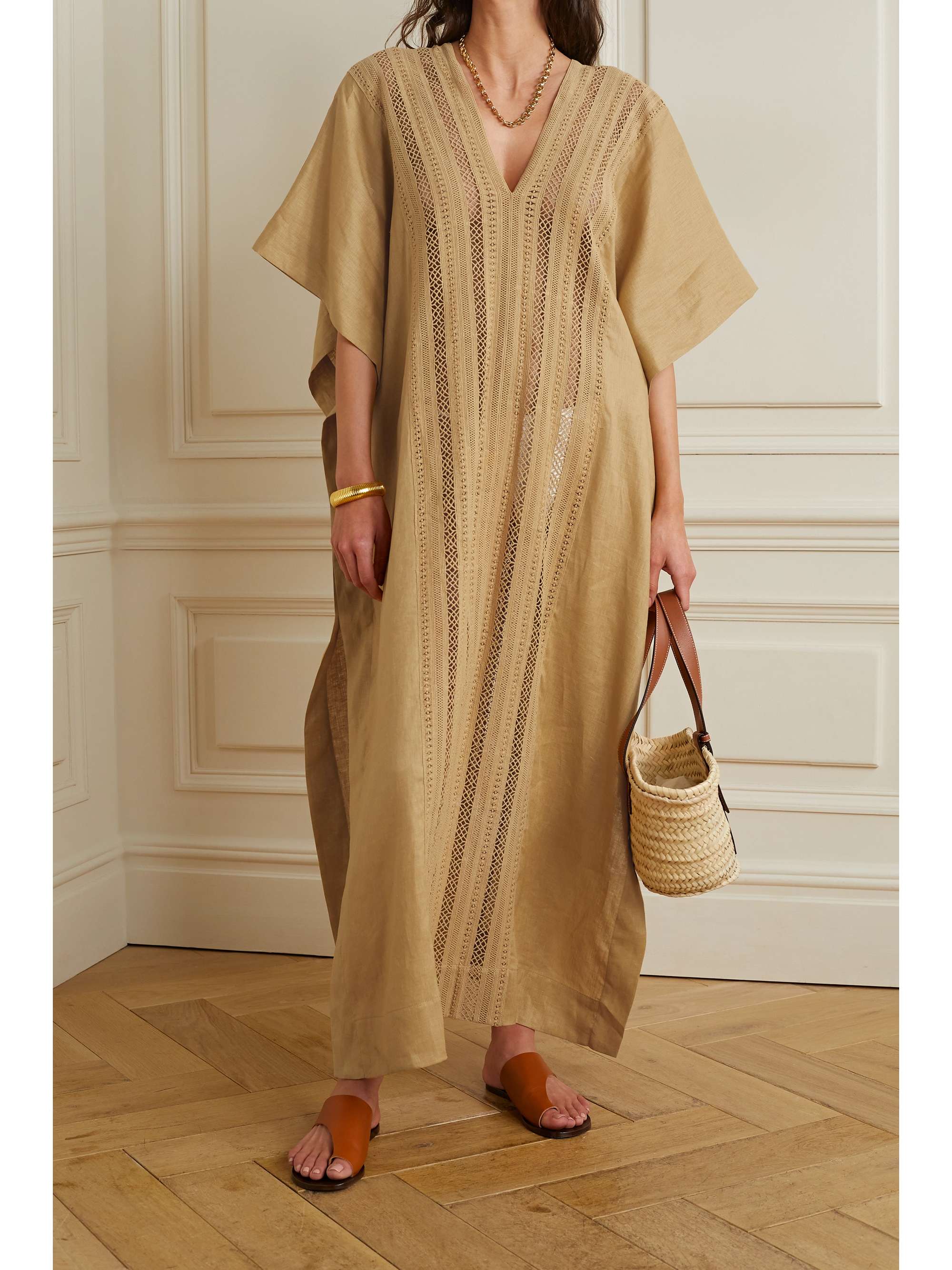 MIGUELINA Brea oversized crochet and linen kaftan | NET-A-PORTER