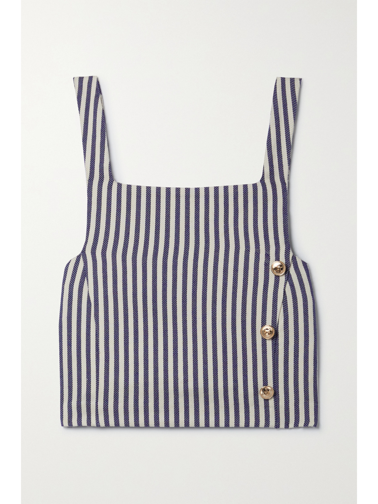 Miguelina + Net Sustain Evelyn Cropped Button-embellished Striped Organic Cotton-twill Tank In Blue