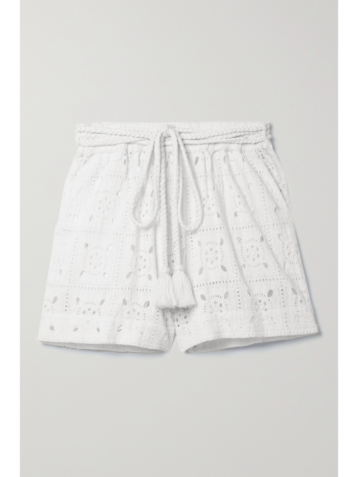 Miguelina Lucina Belted Broderie Anglaise Cotton Shorts In White