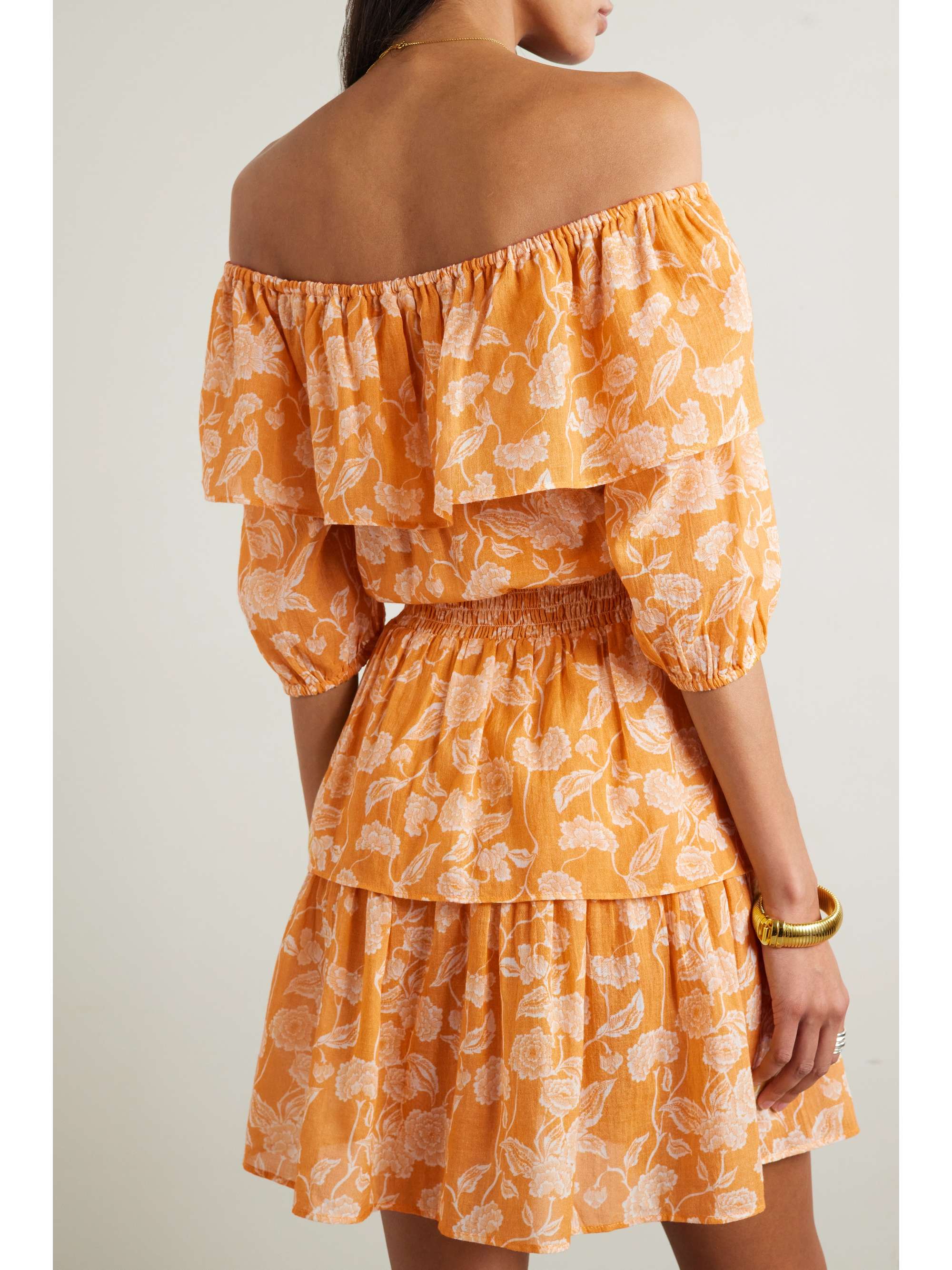 MIGUELINA Basil off-the-shoulder shirred tiered floral-print cotton-voile mini dress