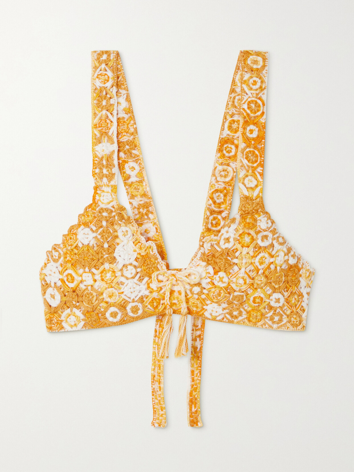 Miguelina - + Net Sustain Aline Cropped Crocheted Cotton Bralette - Yellow