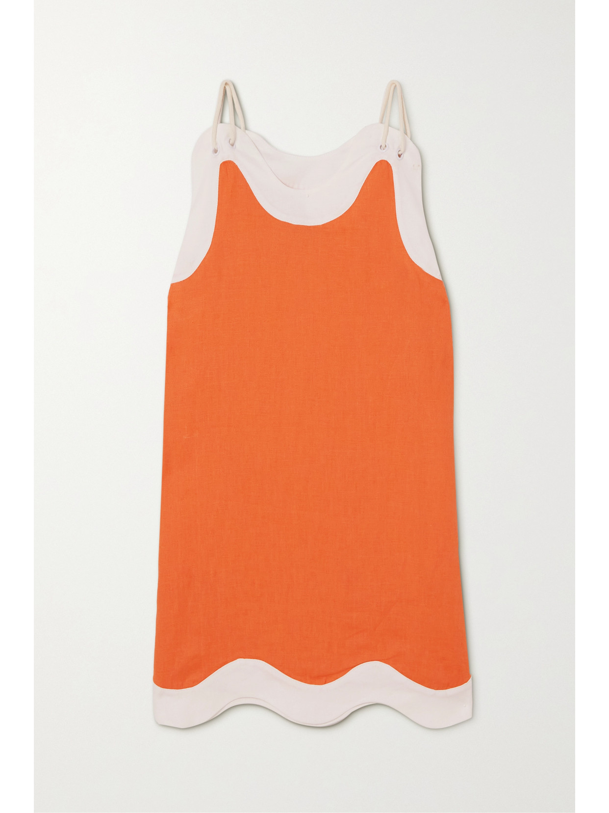 Staud Renata Scalloped Two-tone Linen Mini Dress In Orange
