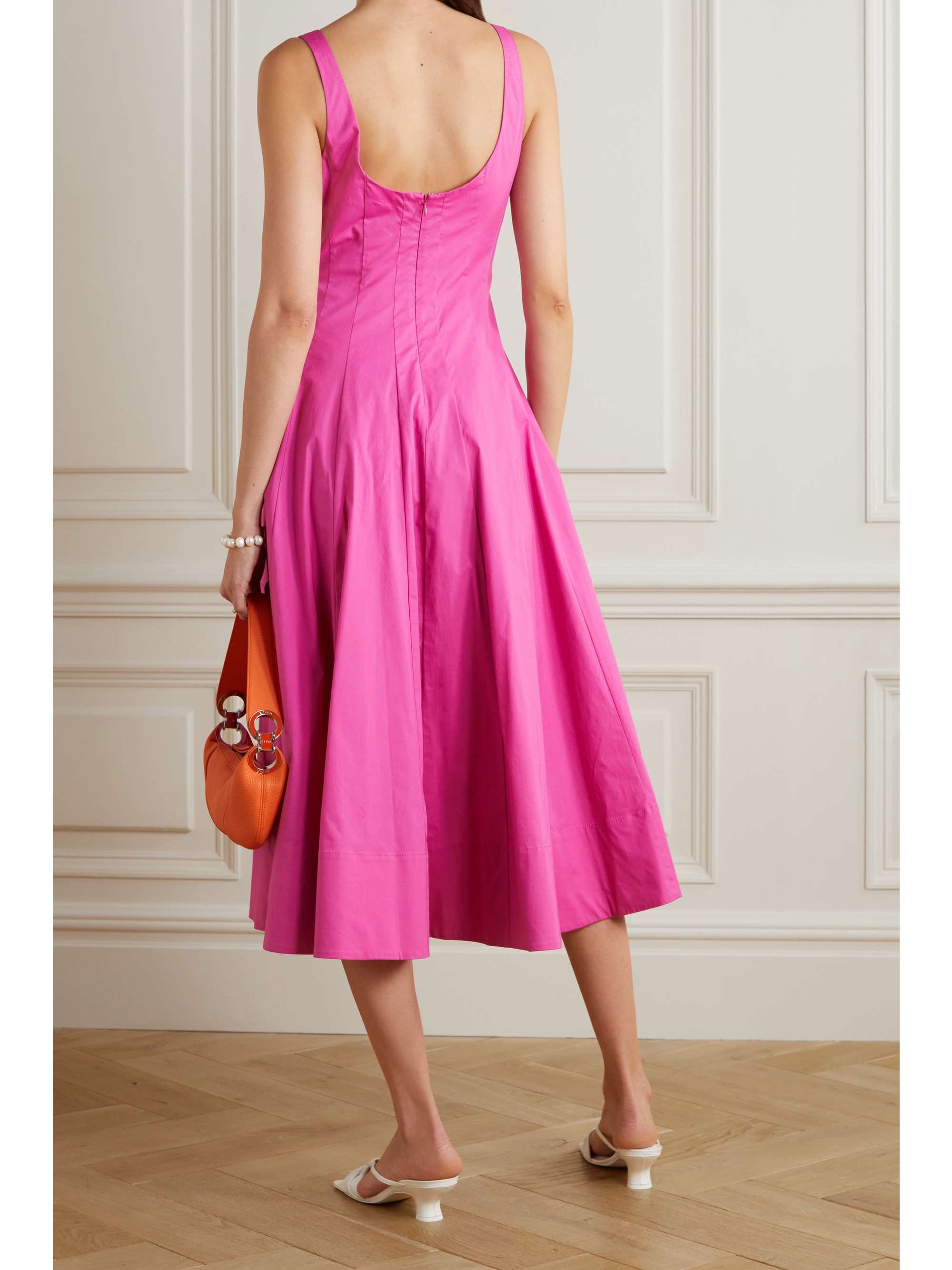 Fuchsia Wells cotton-blend poplin midi dress | STAUD | NET-A-PORTER