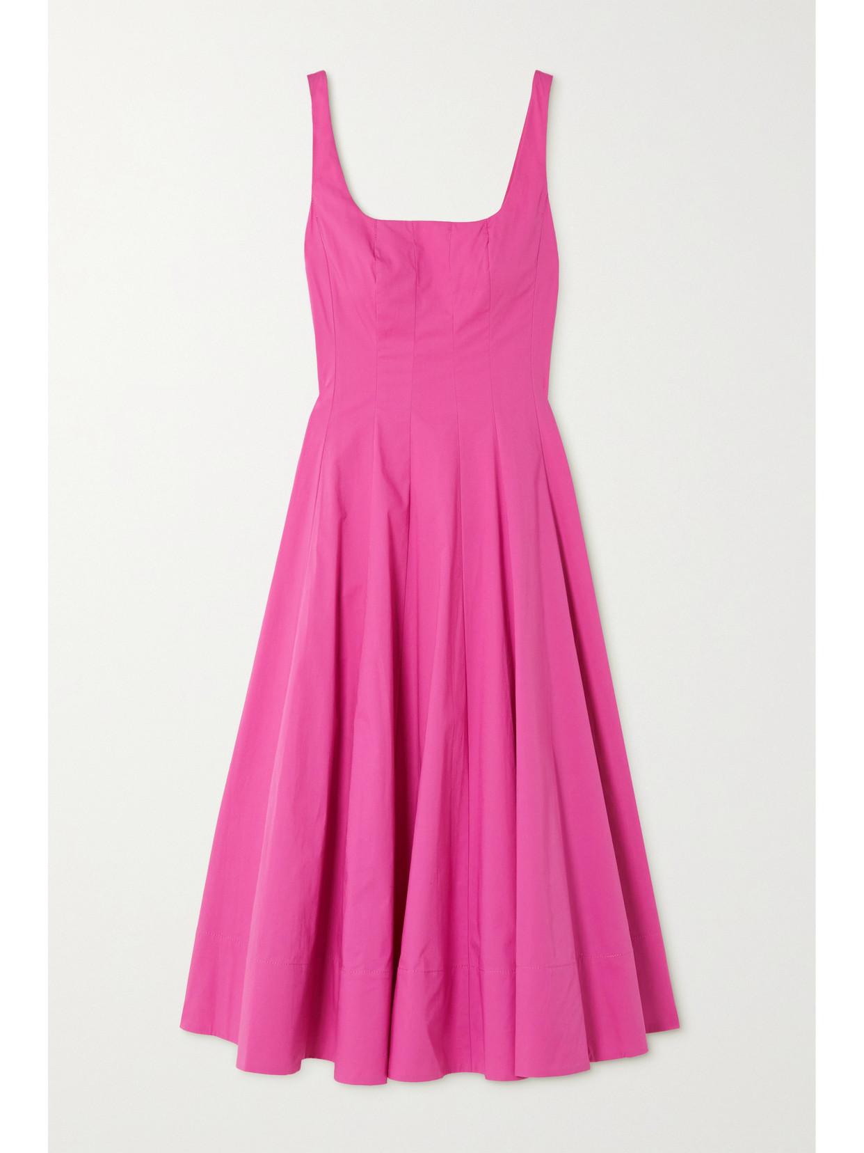 Staud Wells Stretch Cotton Poplin Midi Fit & Flare Dress In Pink