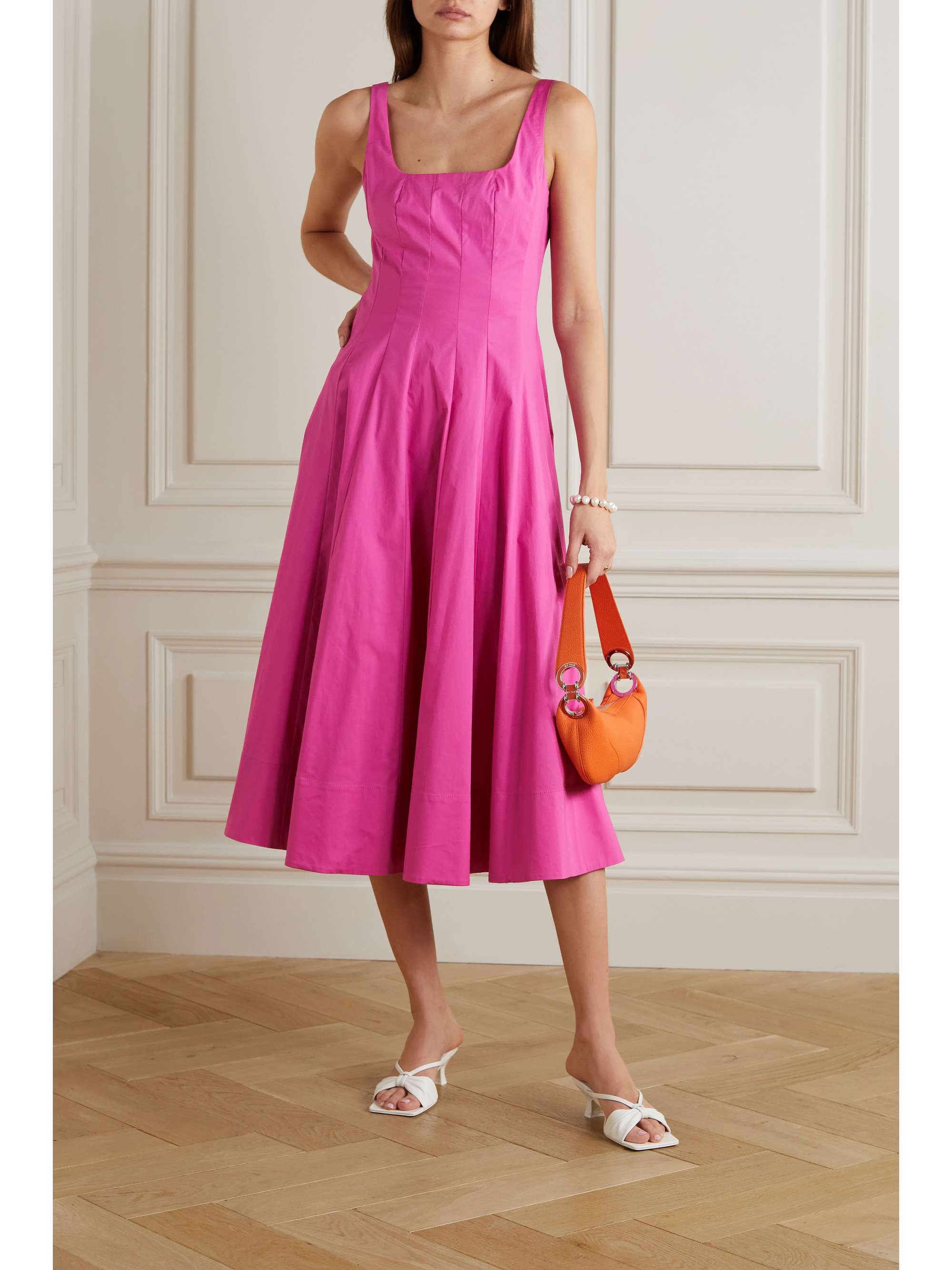 Fuchsia Wells cotton-blend poplin midi ...