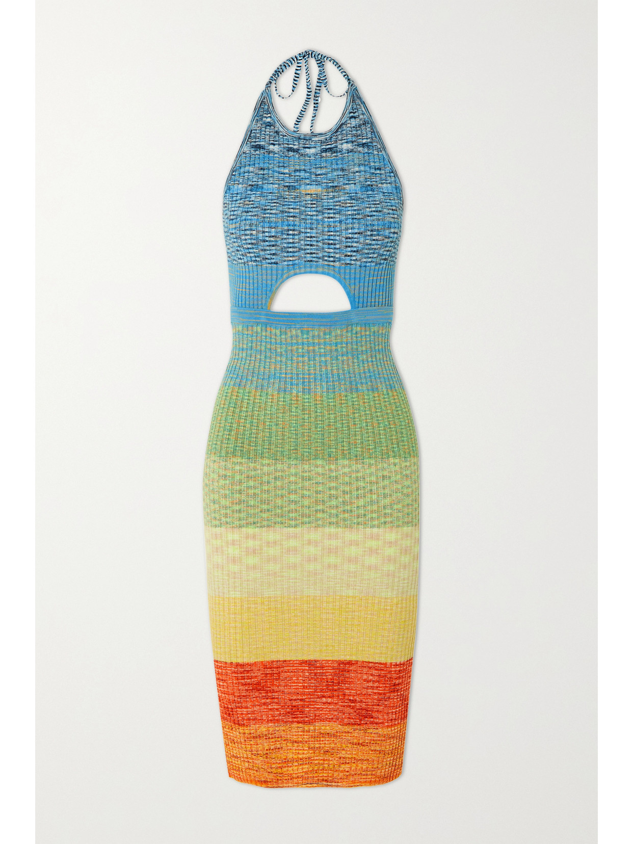 STAUD EDESIA CUTOUT SPACE-DYED RIBBED-KNIT DRESS