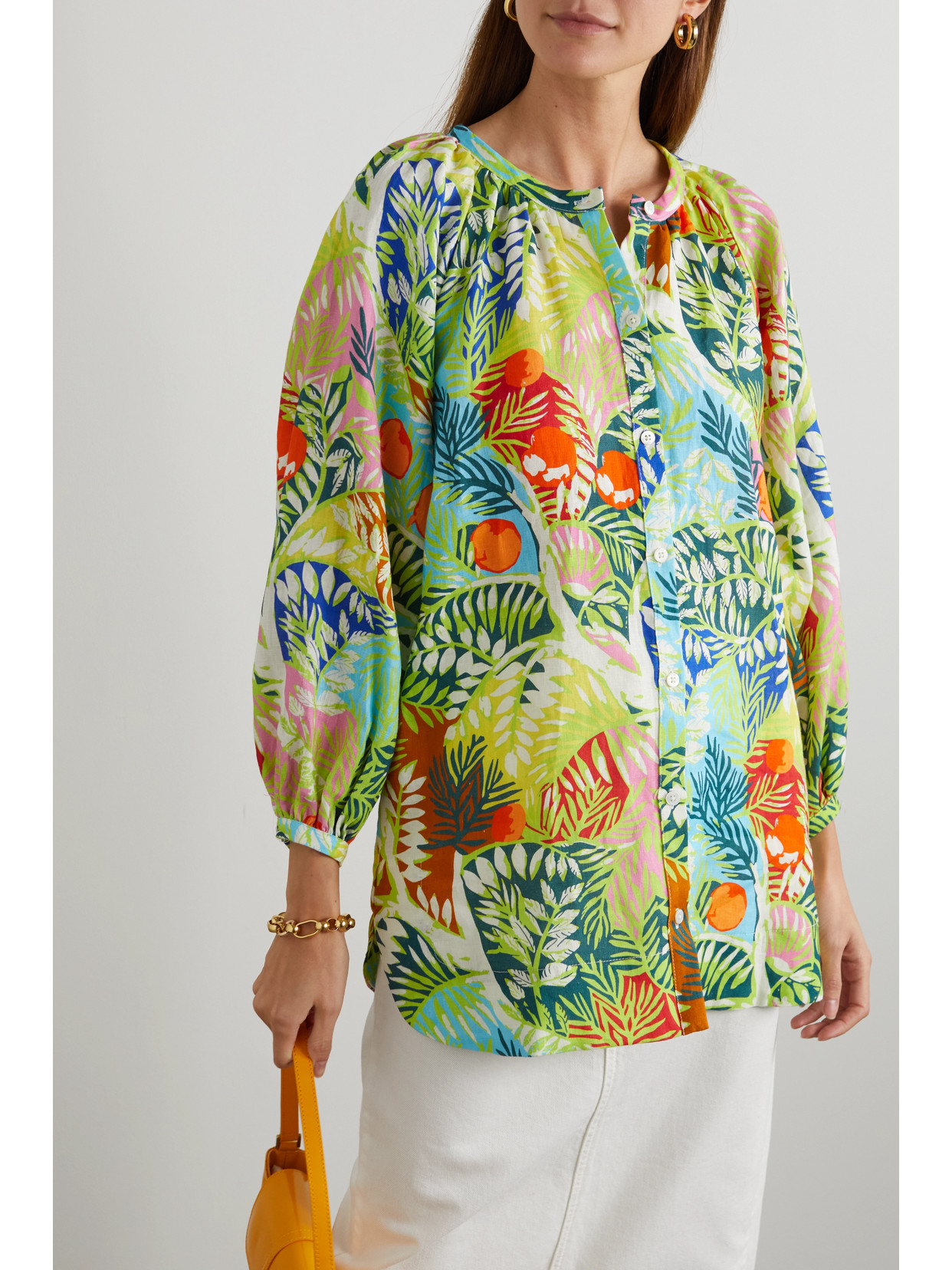 Staud Vincent Linen Long Sleeve Tunic In Green
