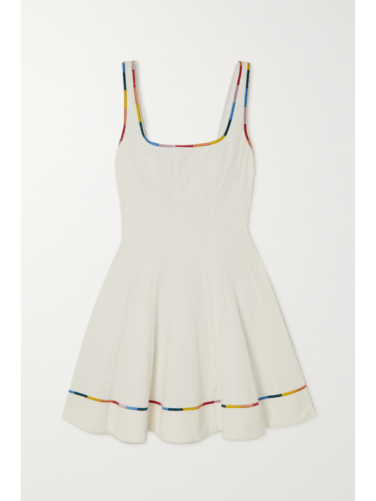 Staud Wells Embroidered Perforated Swiss-dot Cotton-twill Mini Dress In White
