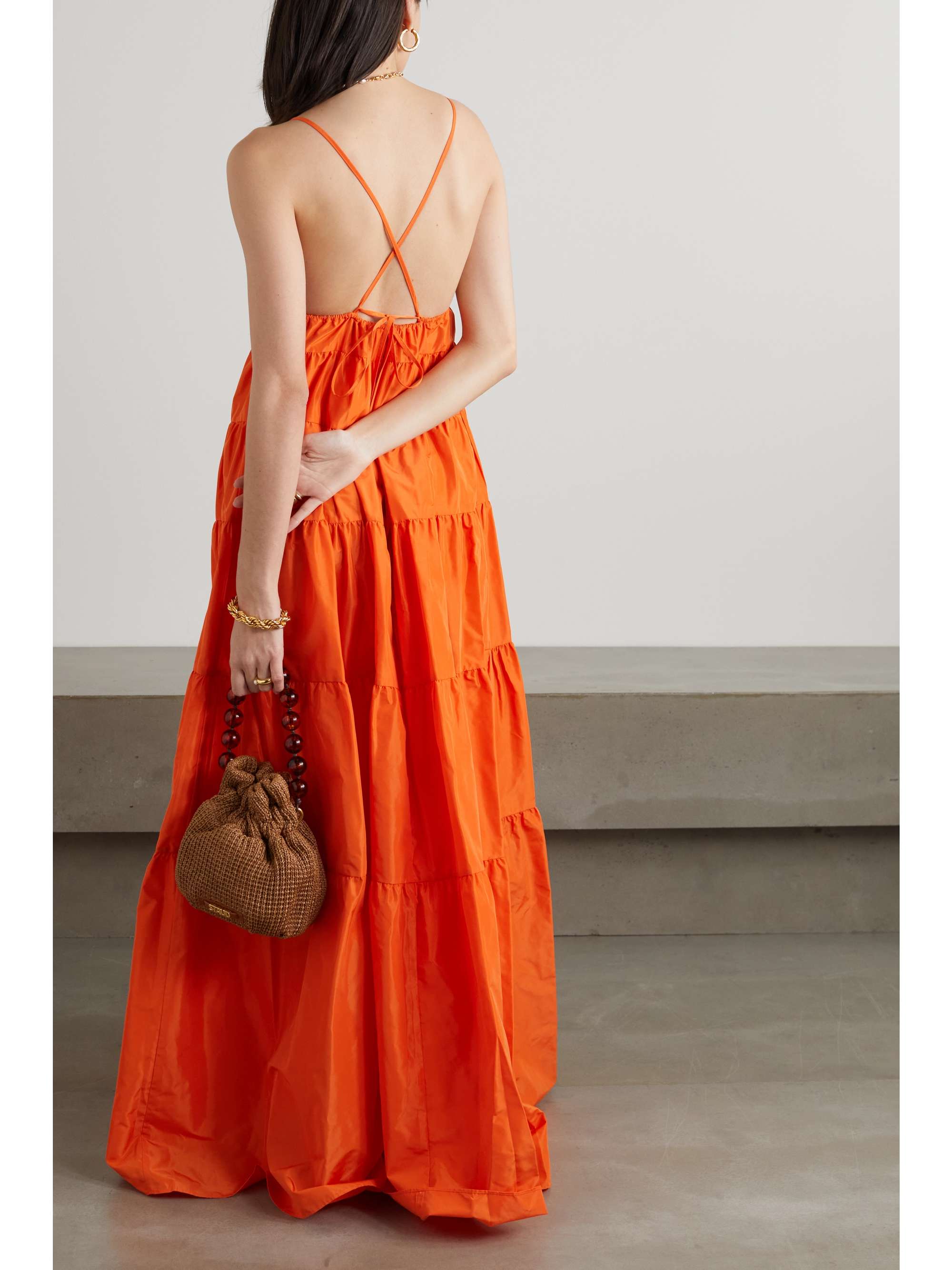 STAUD Ripley tiered taffeta maxi dress