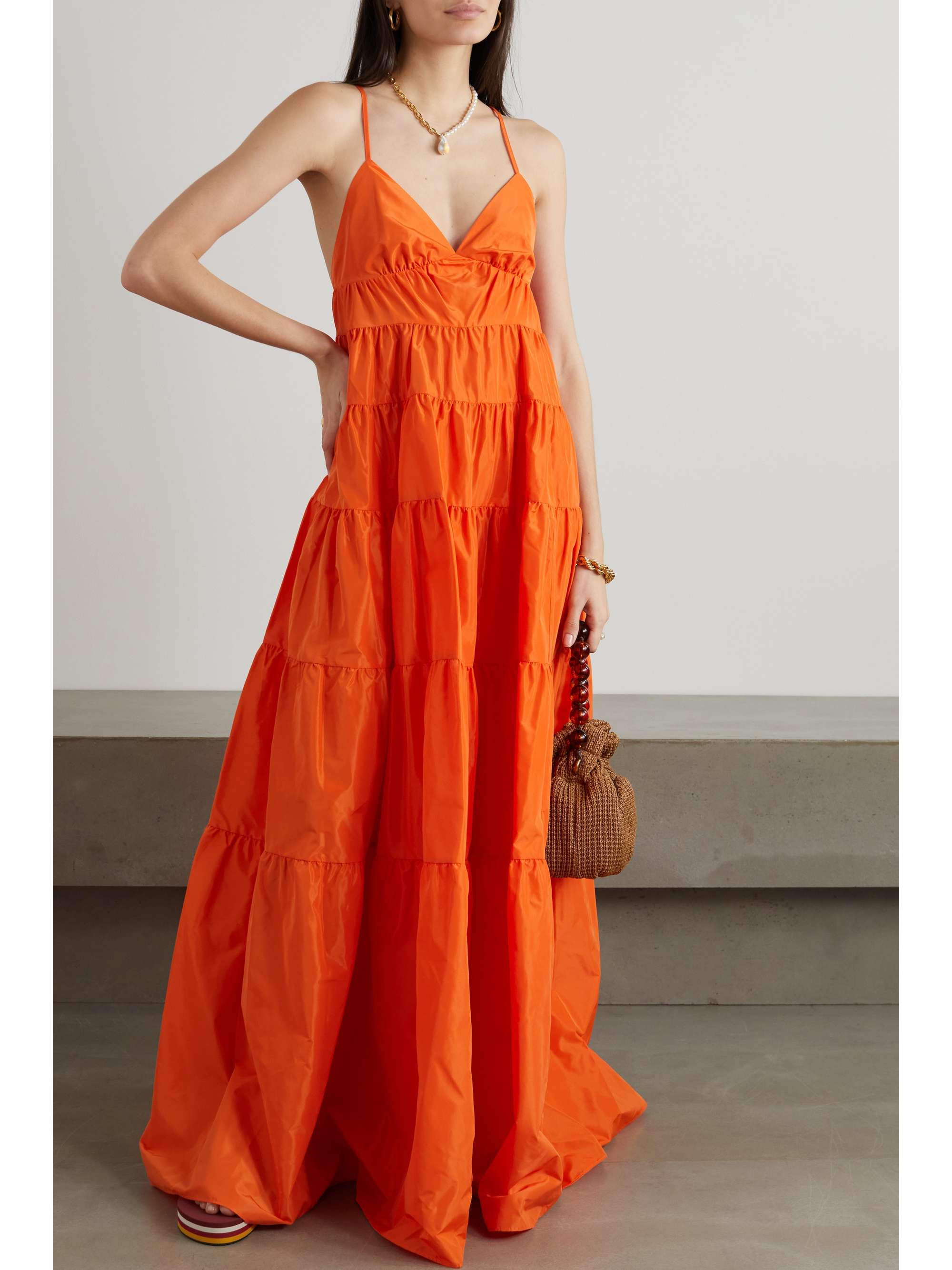 STAUD Ripley tiered taffeta maxi dress