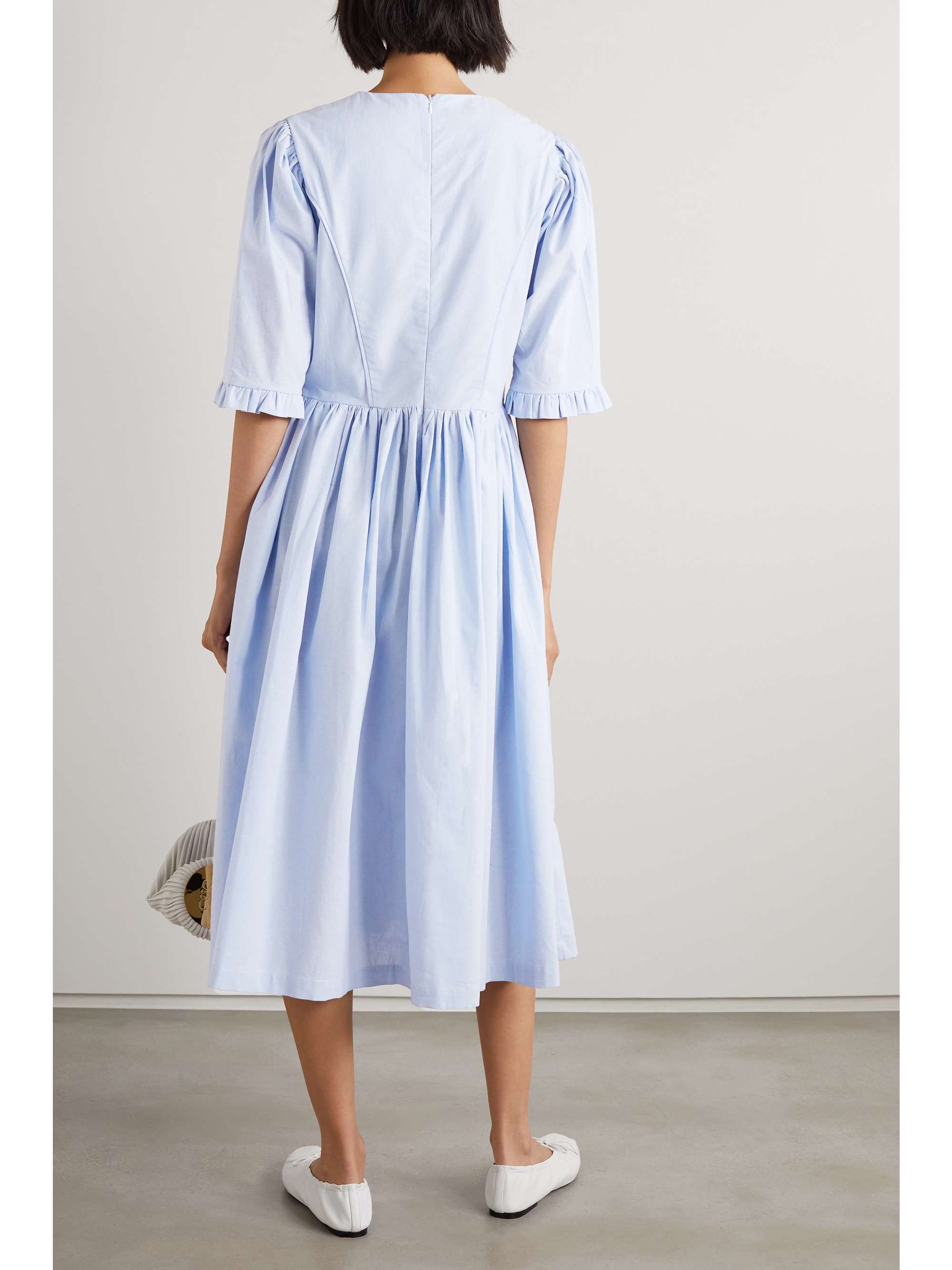 SINDISO KHUMALO Vemon embroidered organic cotton-chambray midi dress |  NET-A-PORTER