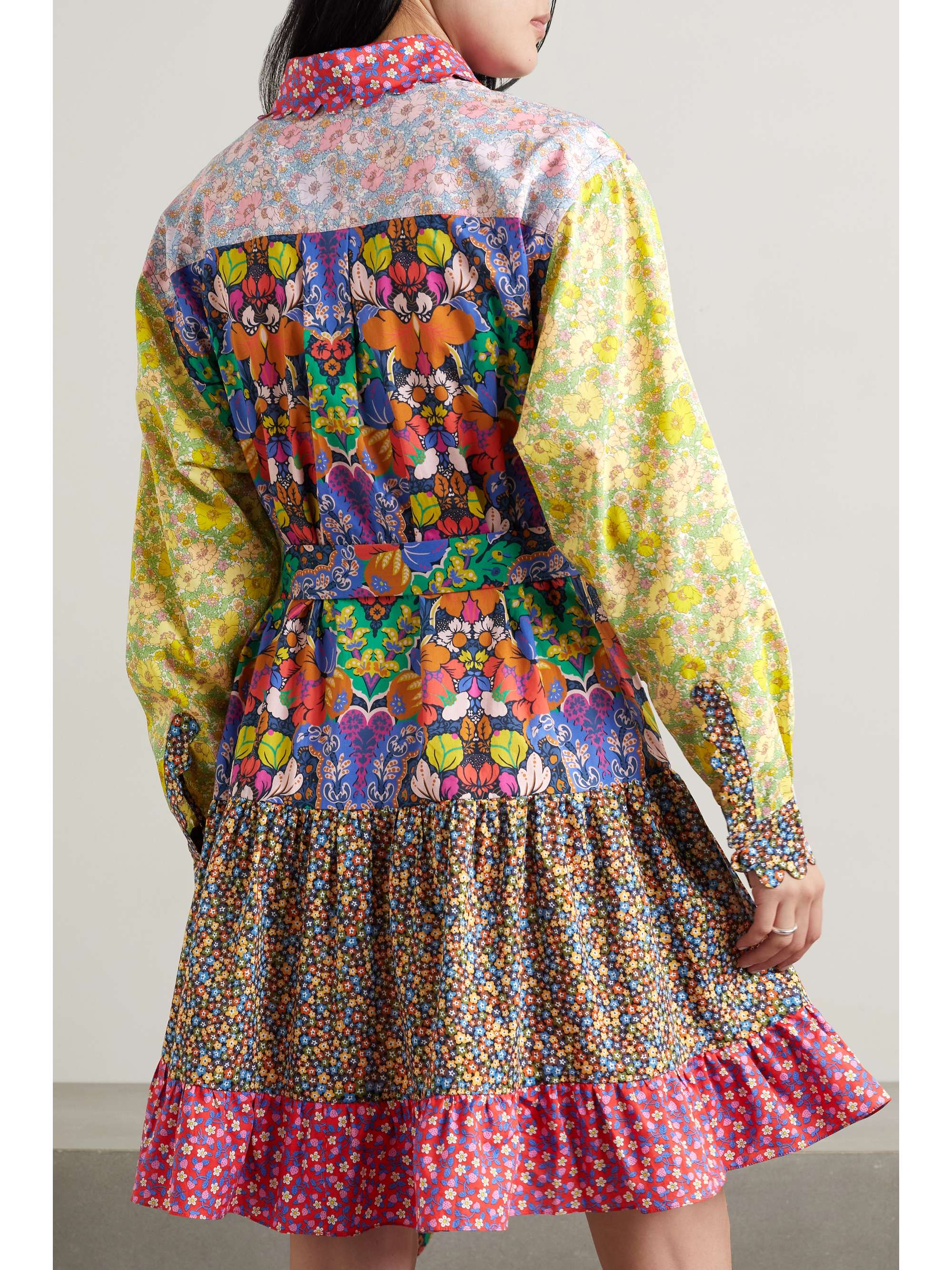 HORROR VACUI Mini-robe-chemise en coton patchwork à imprimé fleuri et à festons Lizzy