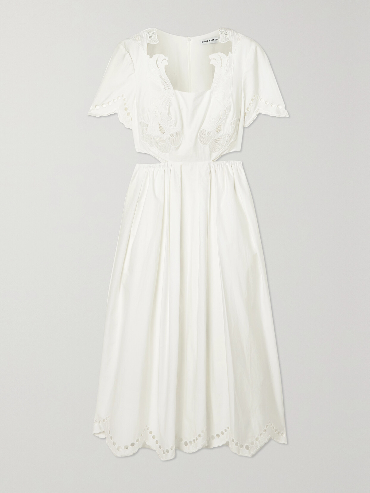 Click to view more detailed imagery on our partner's website Self-portrait Cutout Broderie Anglaise Organic Cotton-poplin Midi Dress In White