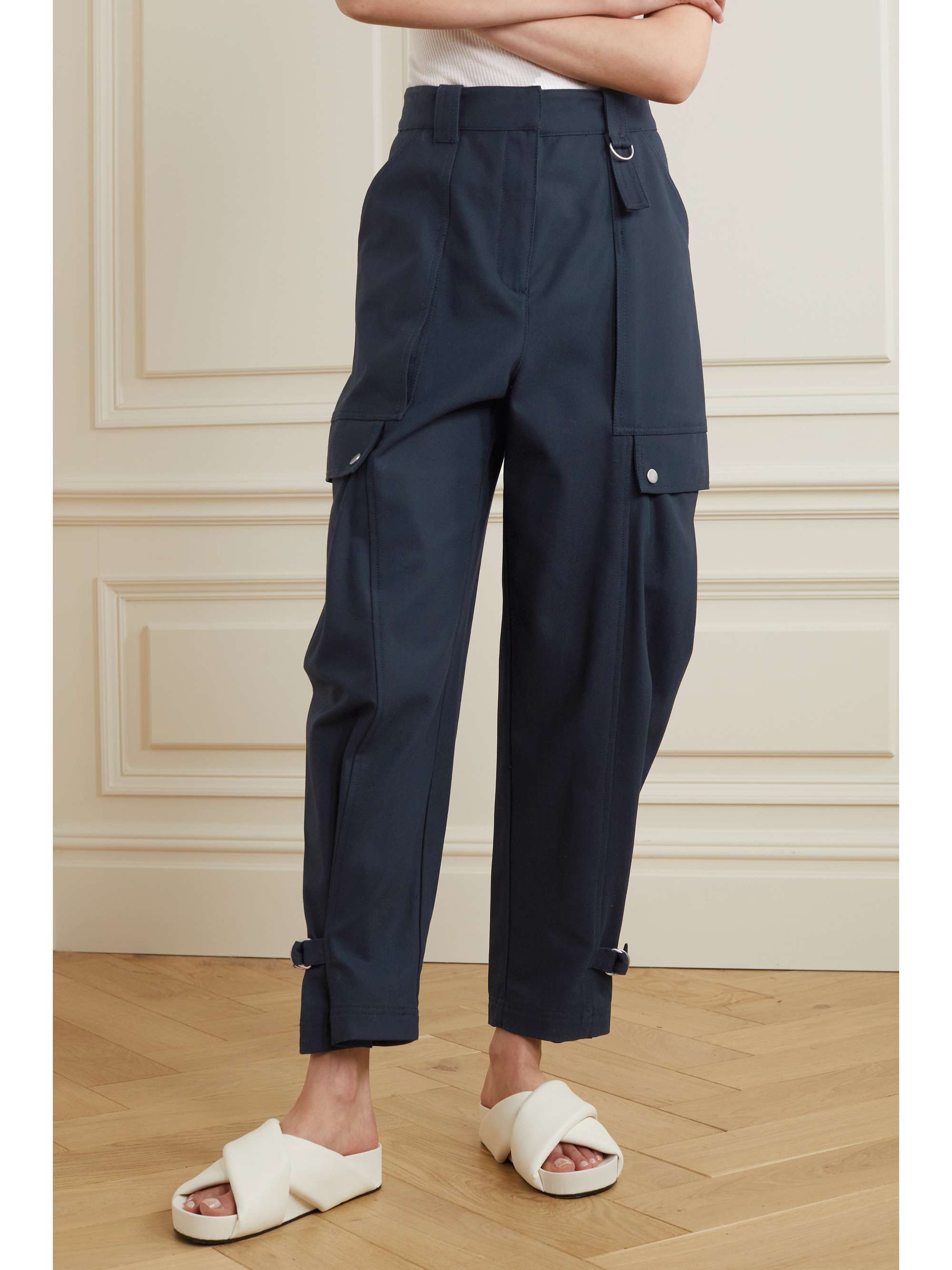 Midnight blue Buckled cotton-twill 