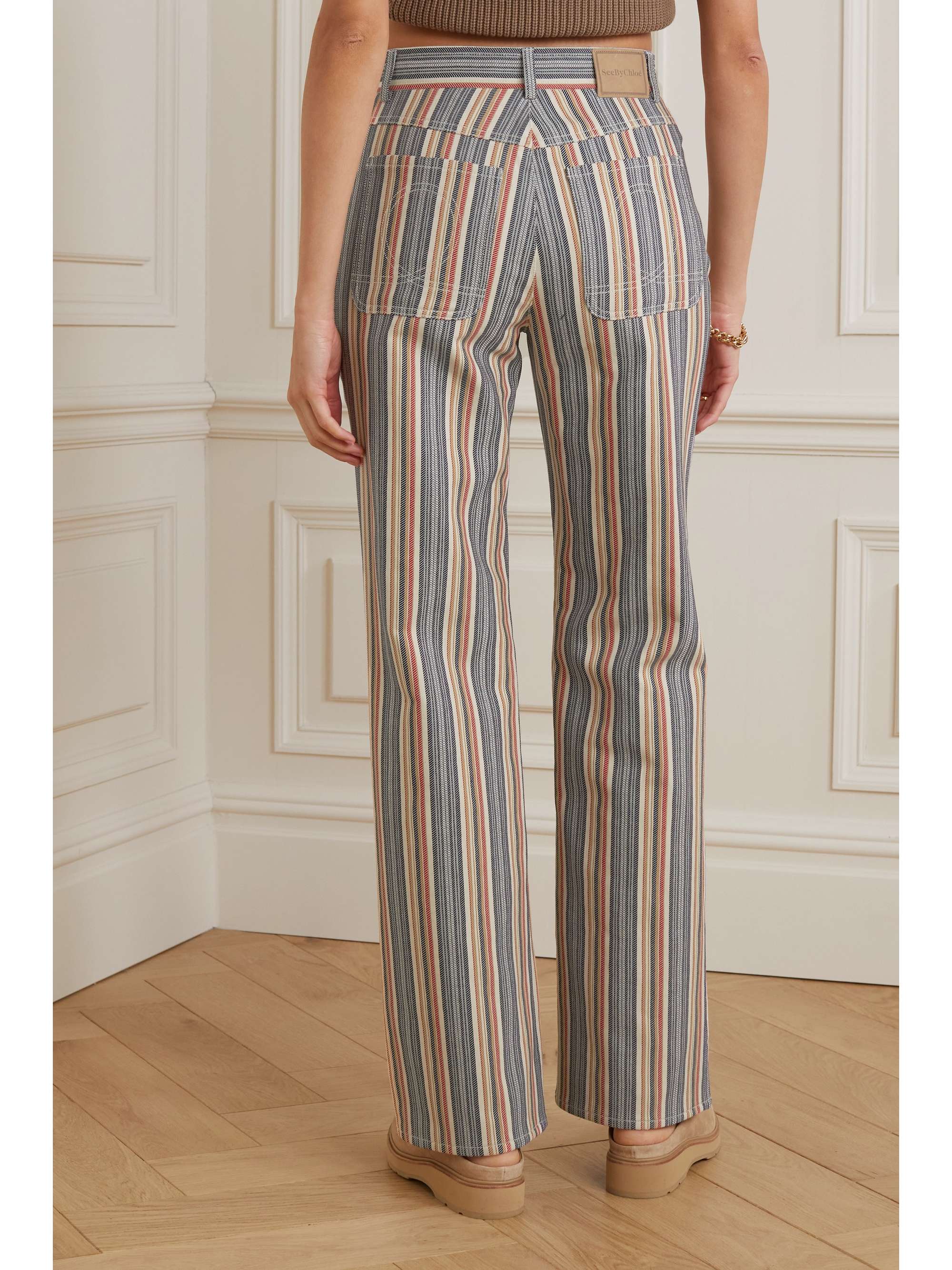 SEE BY CHLOÉ Striped high-rise flared organic jeans