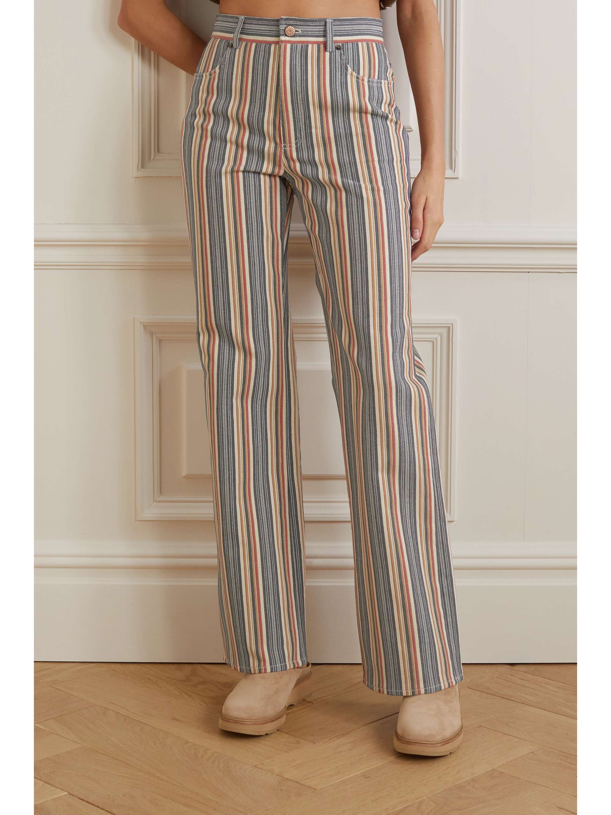 SEE BY CHLOÉ Striped high-rise flared organic jeans