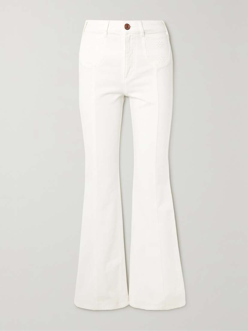 See By Chloé High-rise Broderie Anglaise Stretch-denim Flared Jeans