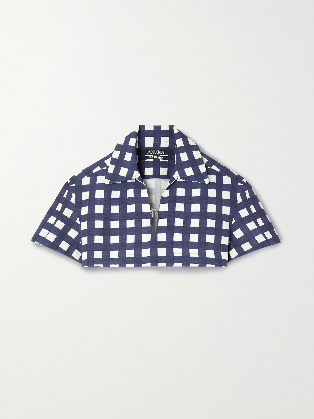 Shop Jacquemus Bebi Cropped Checked Canvas Top In Blue