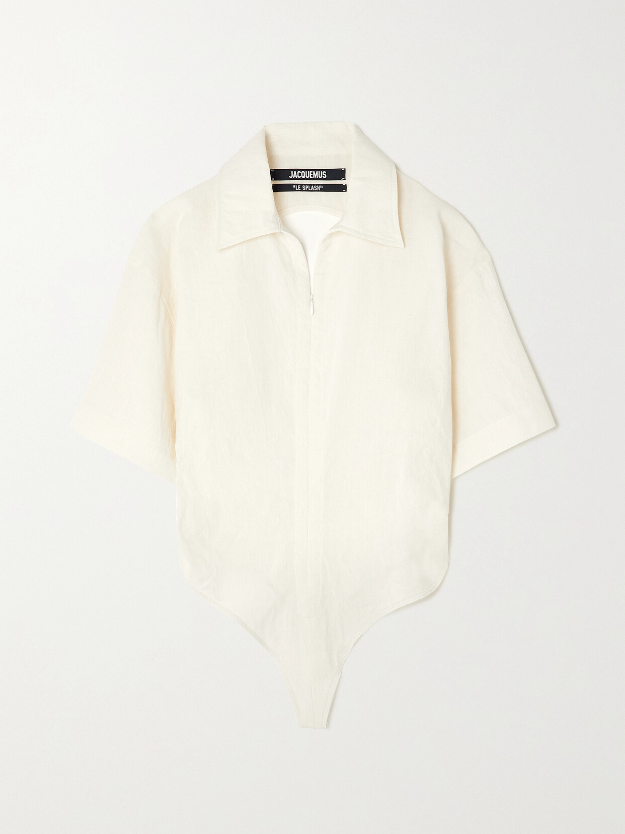 Shop Jacquemus Baunhilha Cutout Hemp And Cotton-blend Thong Bodysuit In Off-white