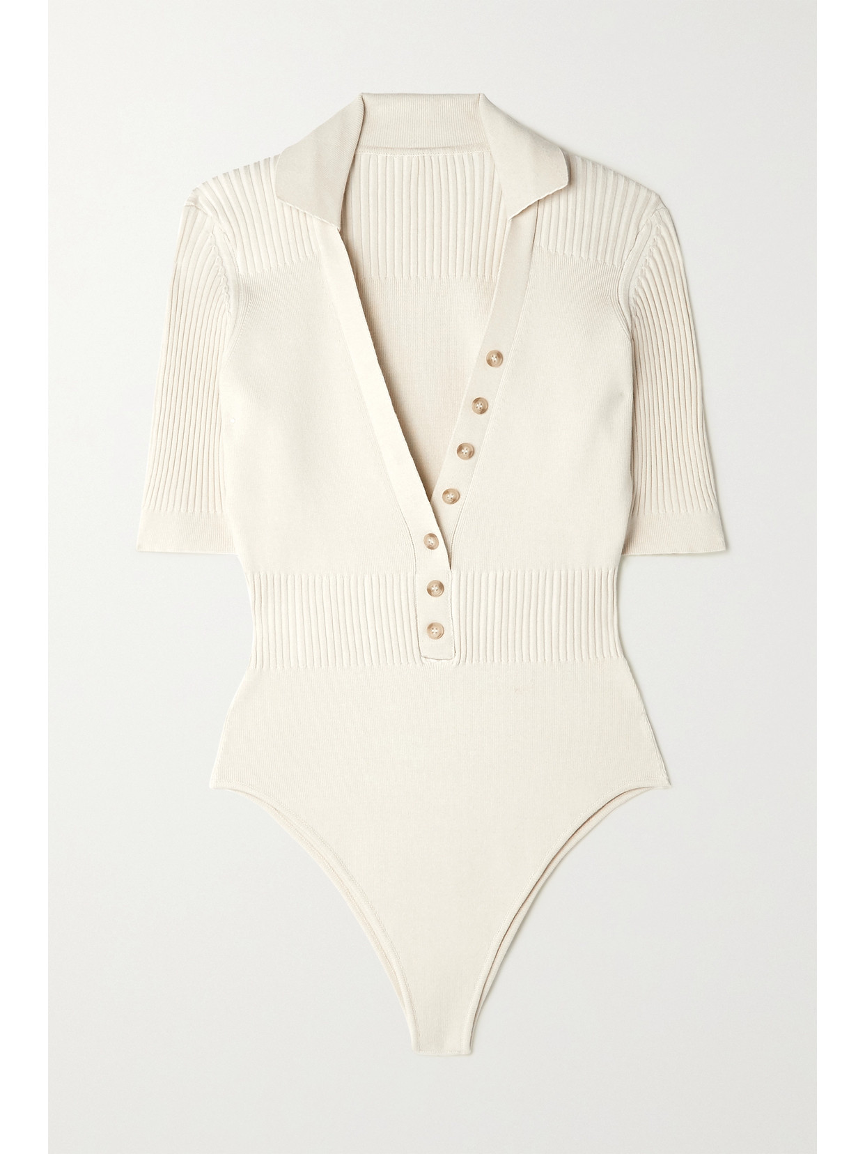 Jacquemus Yauco Buttoned Rib-knitted Bodysuit In Beige
