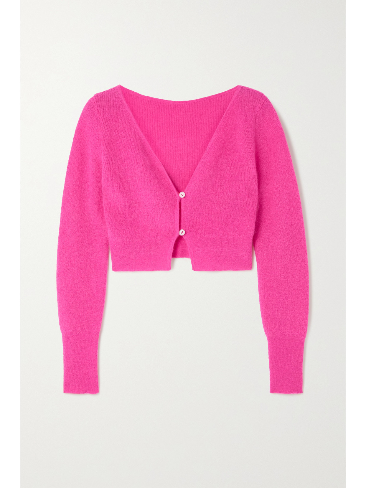 Shop Jacquemus Alzou Cropped Mohair-blend Cardigan In Pink